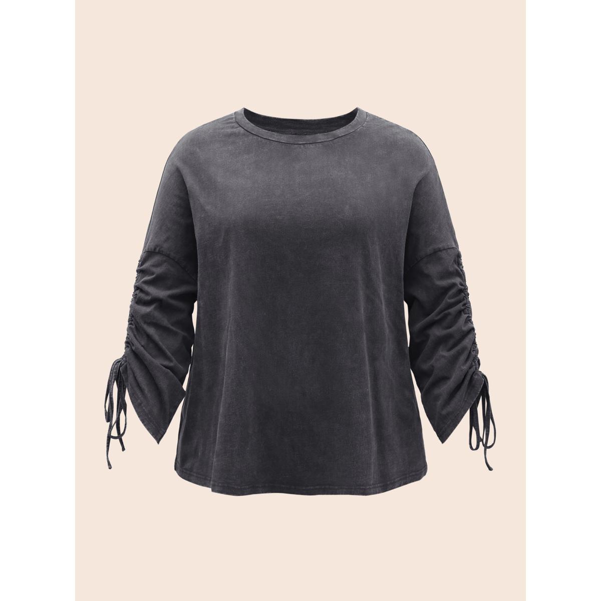 Plus Size Vintage Drawstring Drop Shoulder T-shirt DimGray Women Casual Drawstring Round Neck Everyday T-shirts BloomChic 28/5X Product Image