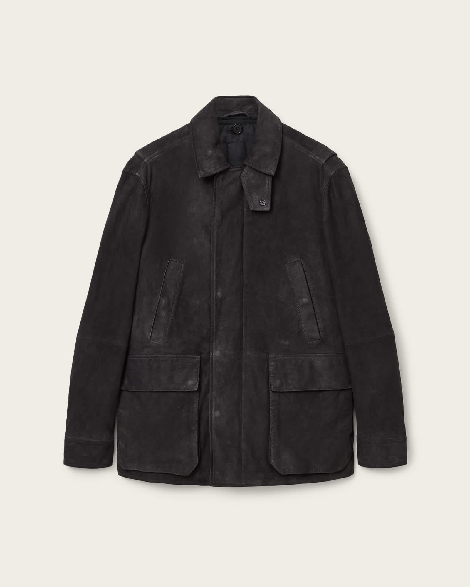 Bolton Waxed Suede Coat Washed Black | ALLSAINTS US Product Image