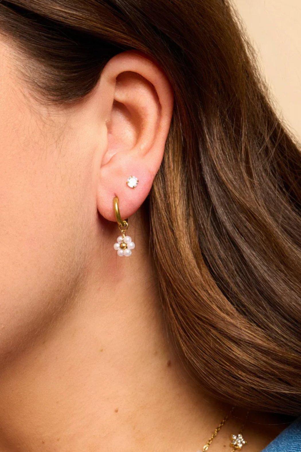 Pearl Daisy Charm Huggies Product Image