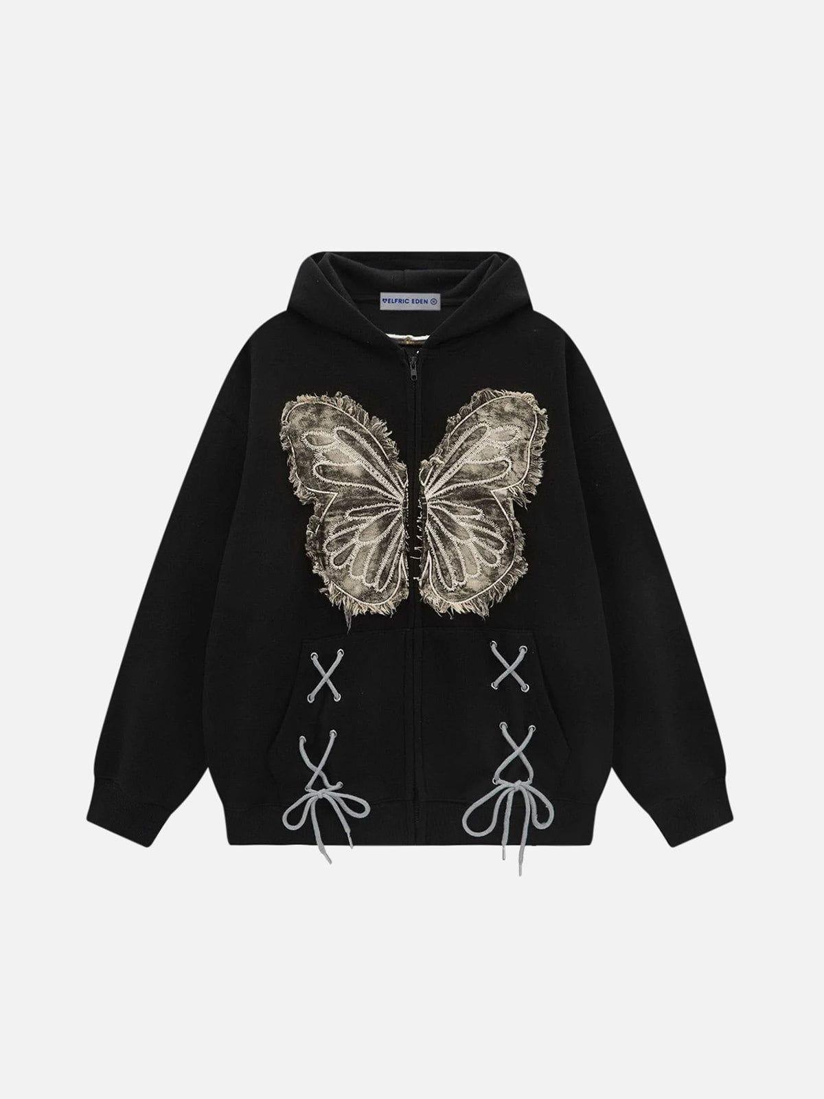 Aelfric Eden Fringe Dinim Butterfly Zip Up Hoodie Product Image