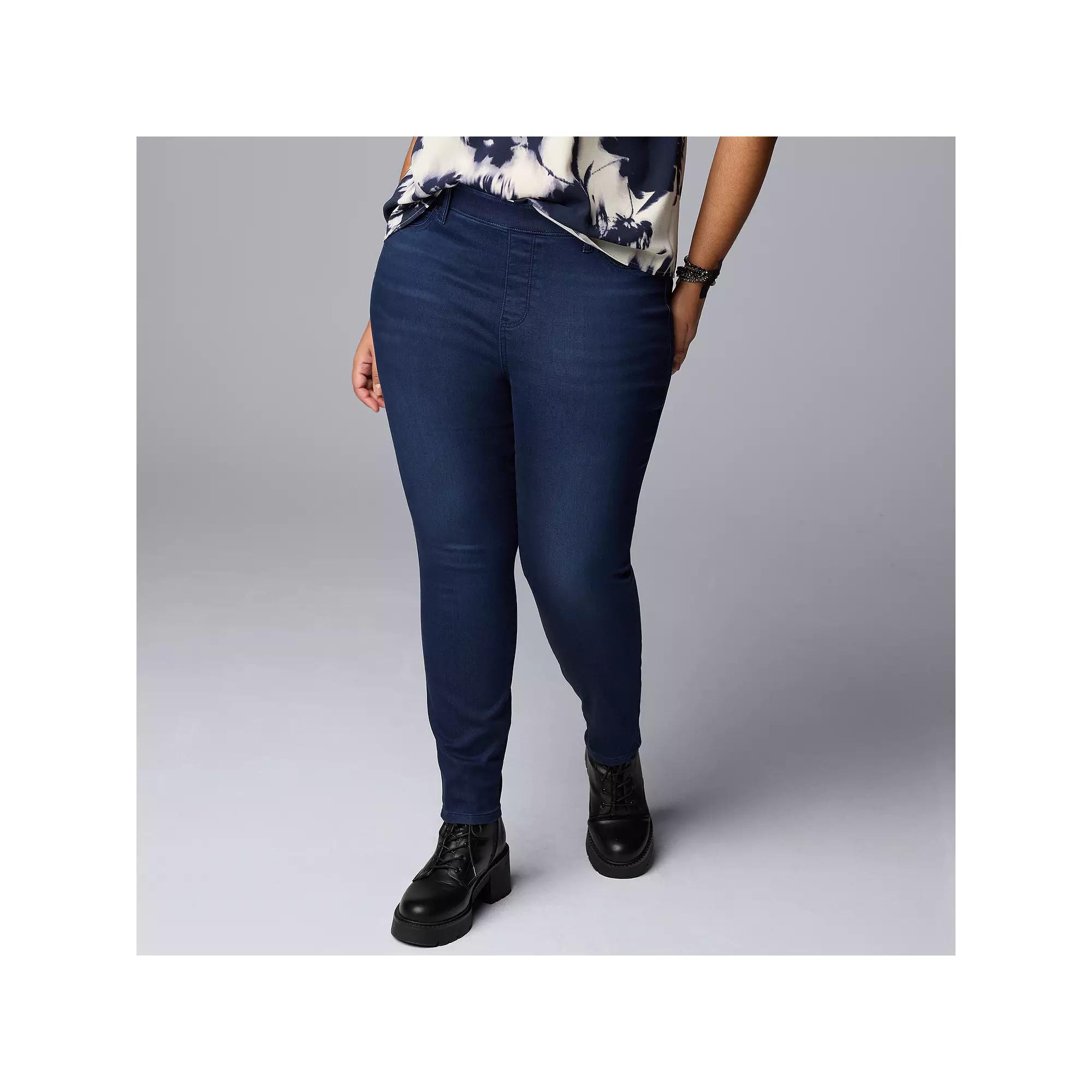 Plus Size Simply Vera Vera Wang Mid-Rise Denim Shaping Leggings, Women's, Size: 2XL, Dark Product Image