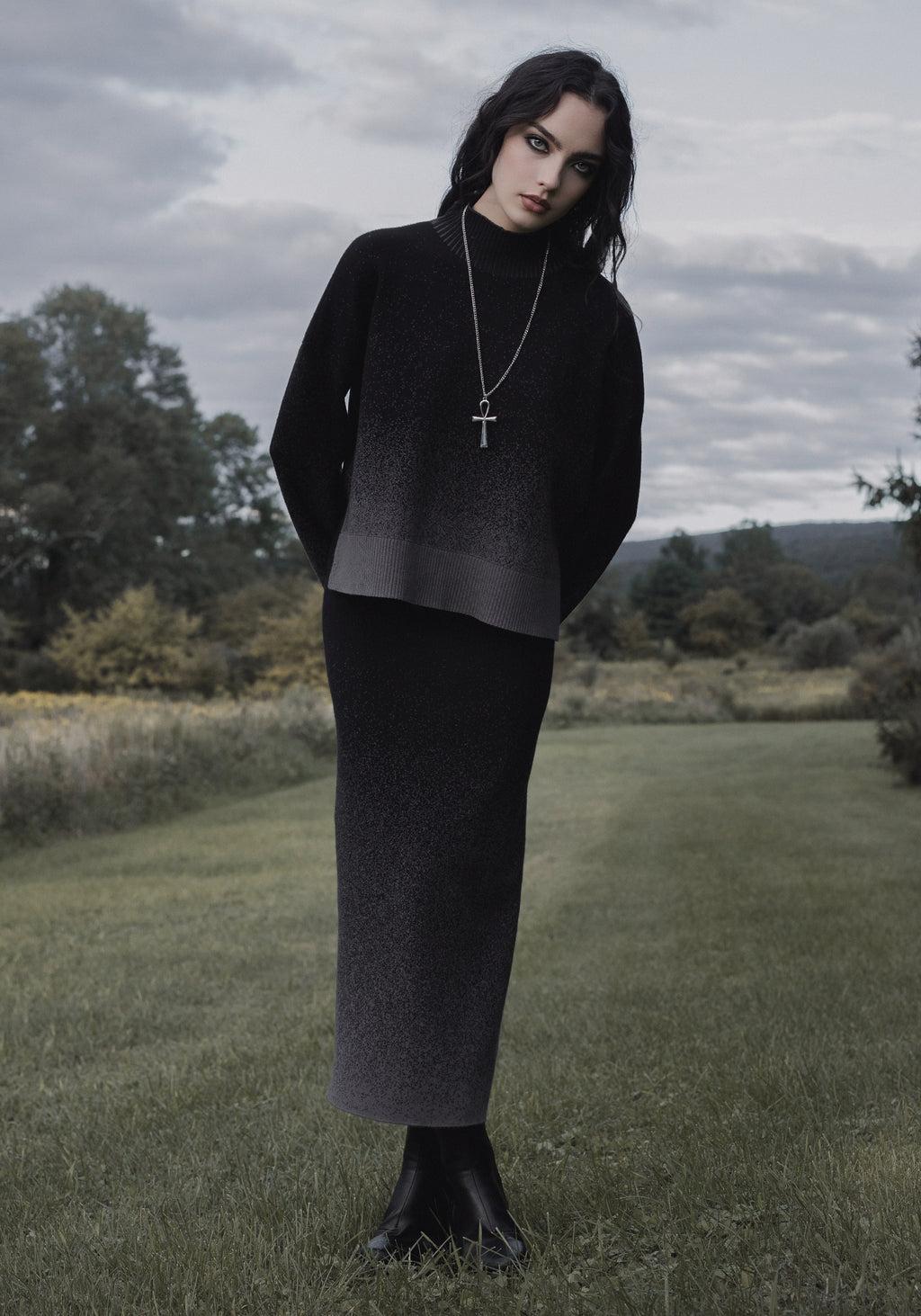 Nightjar Ombre Knit Mermaid Maxi Skirt Product Image