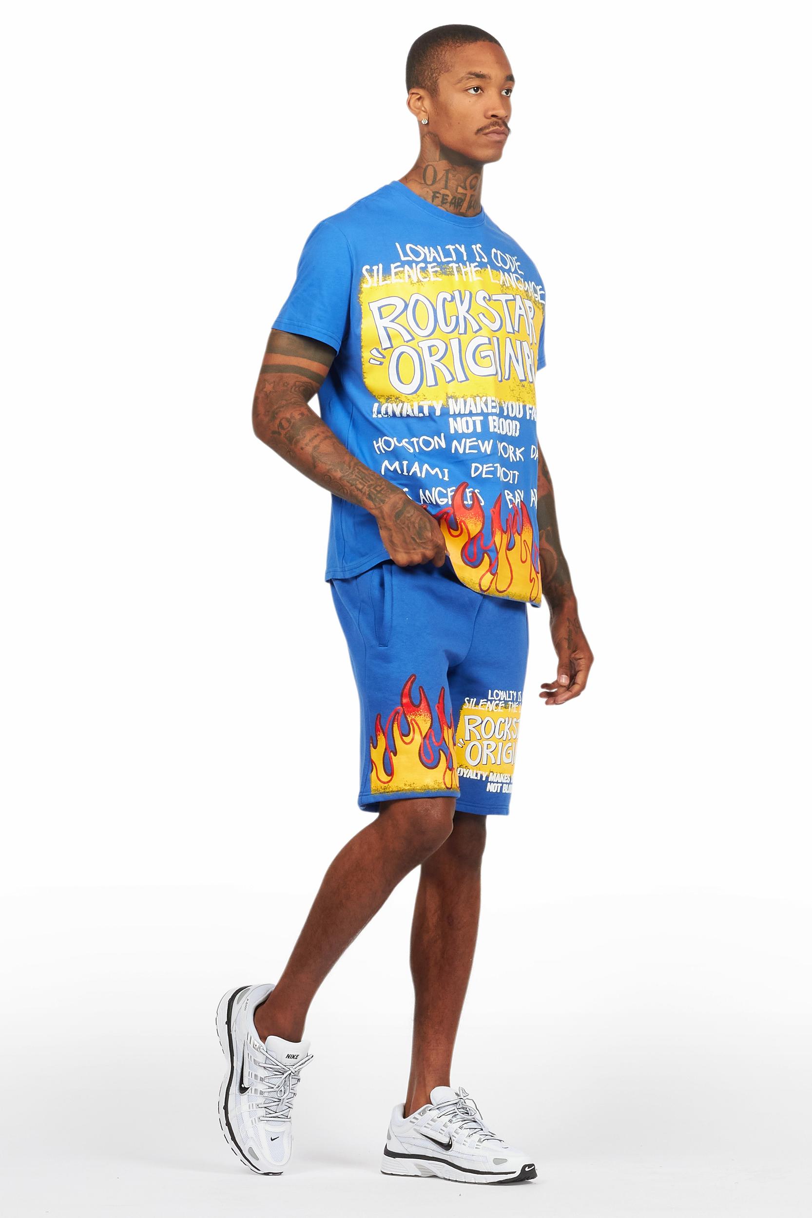 Beno Royal Blue Graphic T-Shirt Short Set Male Product Image
