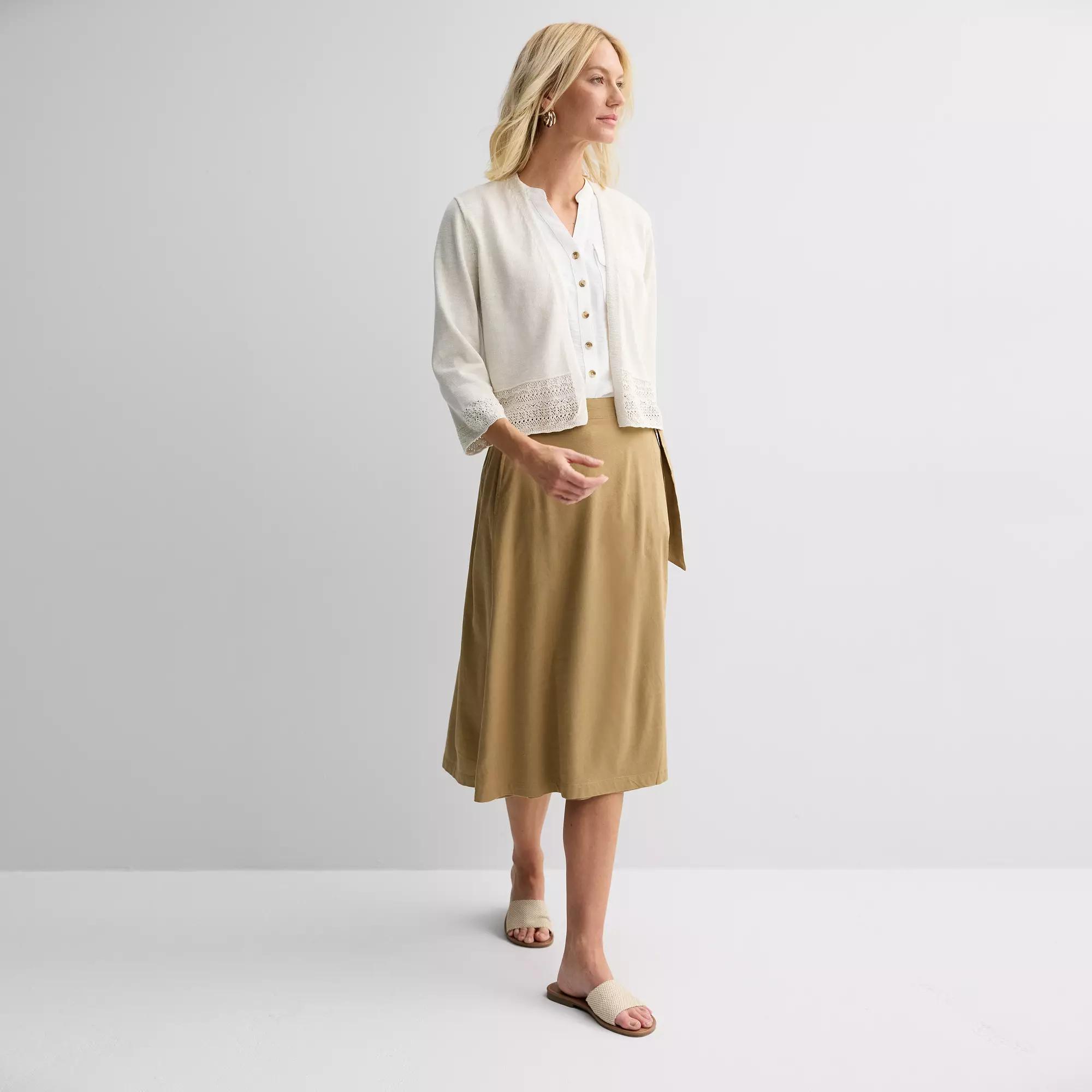 Women's Croft & Barrow® Pointelle Hem Open-Front Cardigan, Size: Large, Red Wind Product Image