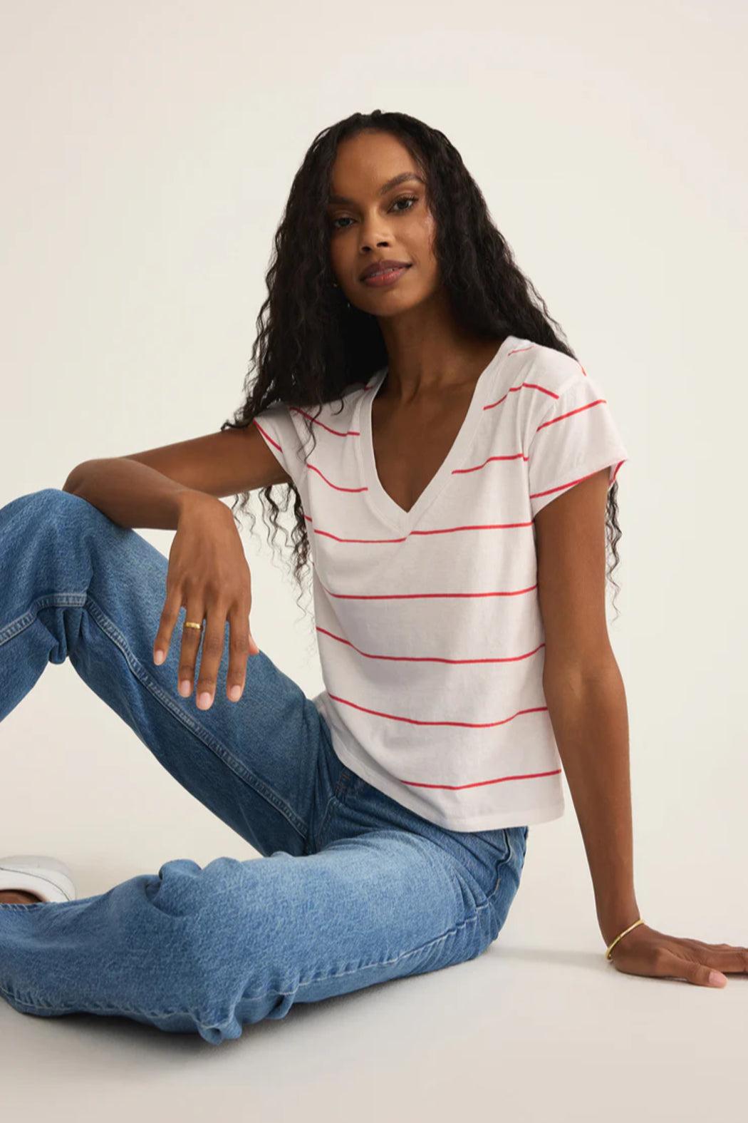 Striped Modern V-Neck Tee Product Image