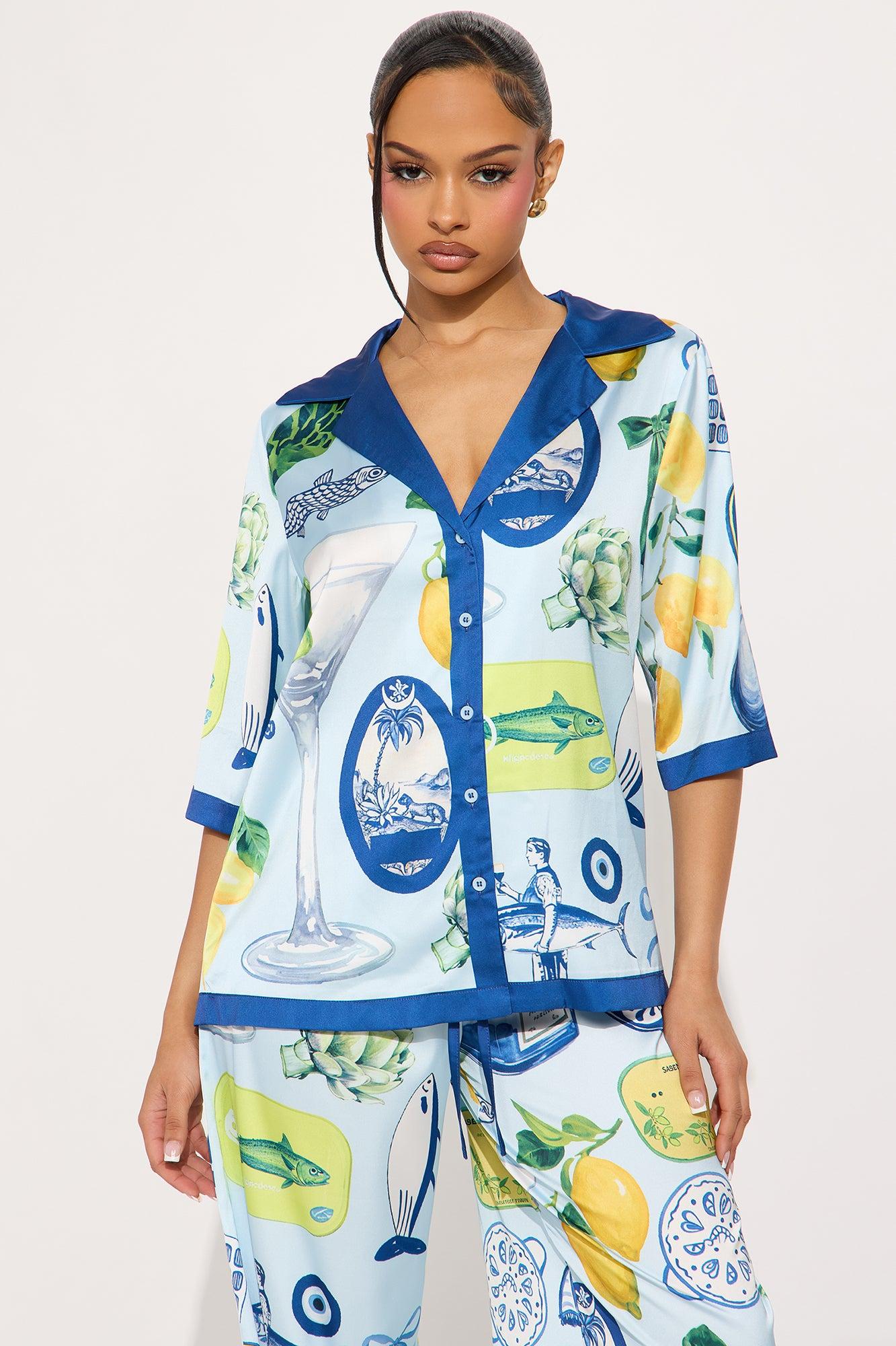 Yacht Club Satin Pant Set - Blue/combo Product Image