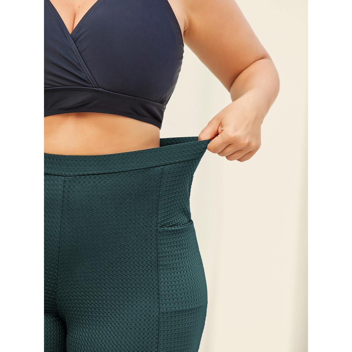 Plus Size Textured Tight-Fit Pockets Swim Bottoms Women's Swimwear Cyan Resort Texture High stretch Skinny High Rise Side seam pocket Curve Swim Bottoms BloomChic 10/M Product Image