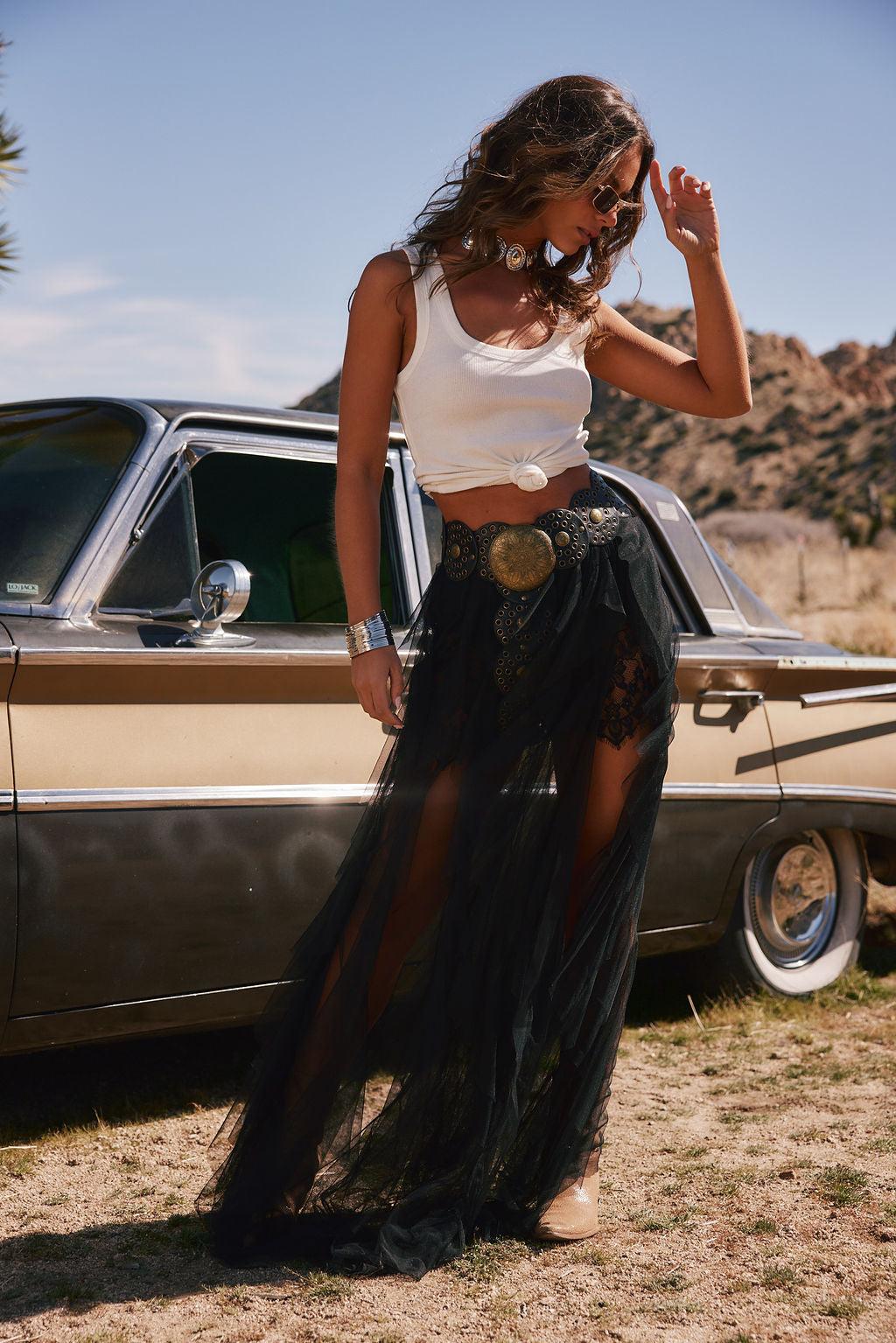 Rosalie Rock Black Tulle Maxi Skirt Product Image