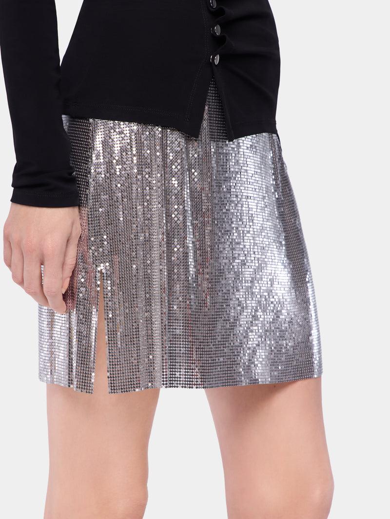 SILVER MINI SKIRT IN MESH Product Image