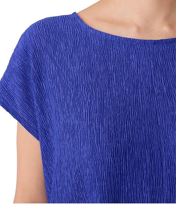 Eileen Fisher Crinkle Plisse Round Neck Cap Sleeve Midi Dress Product Image