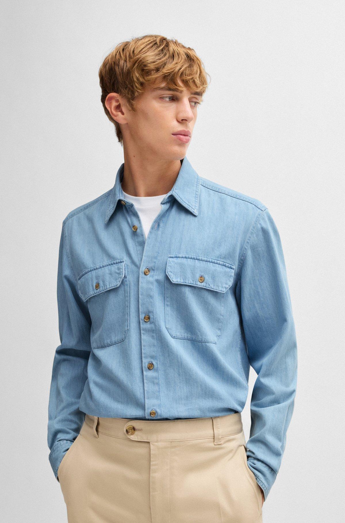BOSS - Regular-fit shirt in blue cotton denim - Light Blue Product Image