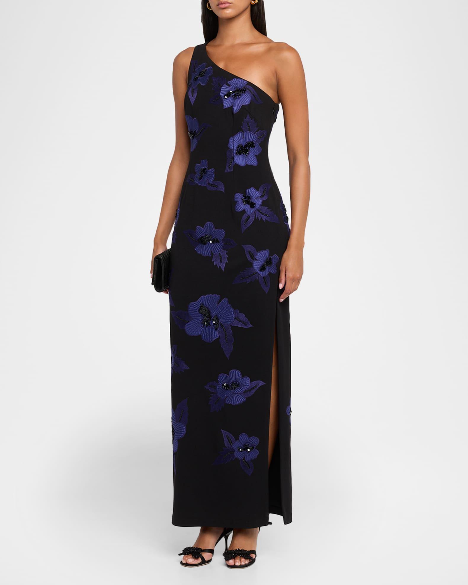 One-Shoulder Beaded Applique Column Gown Product Image