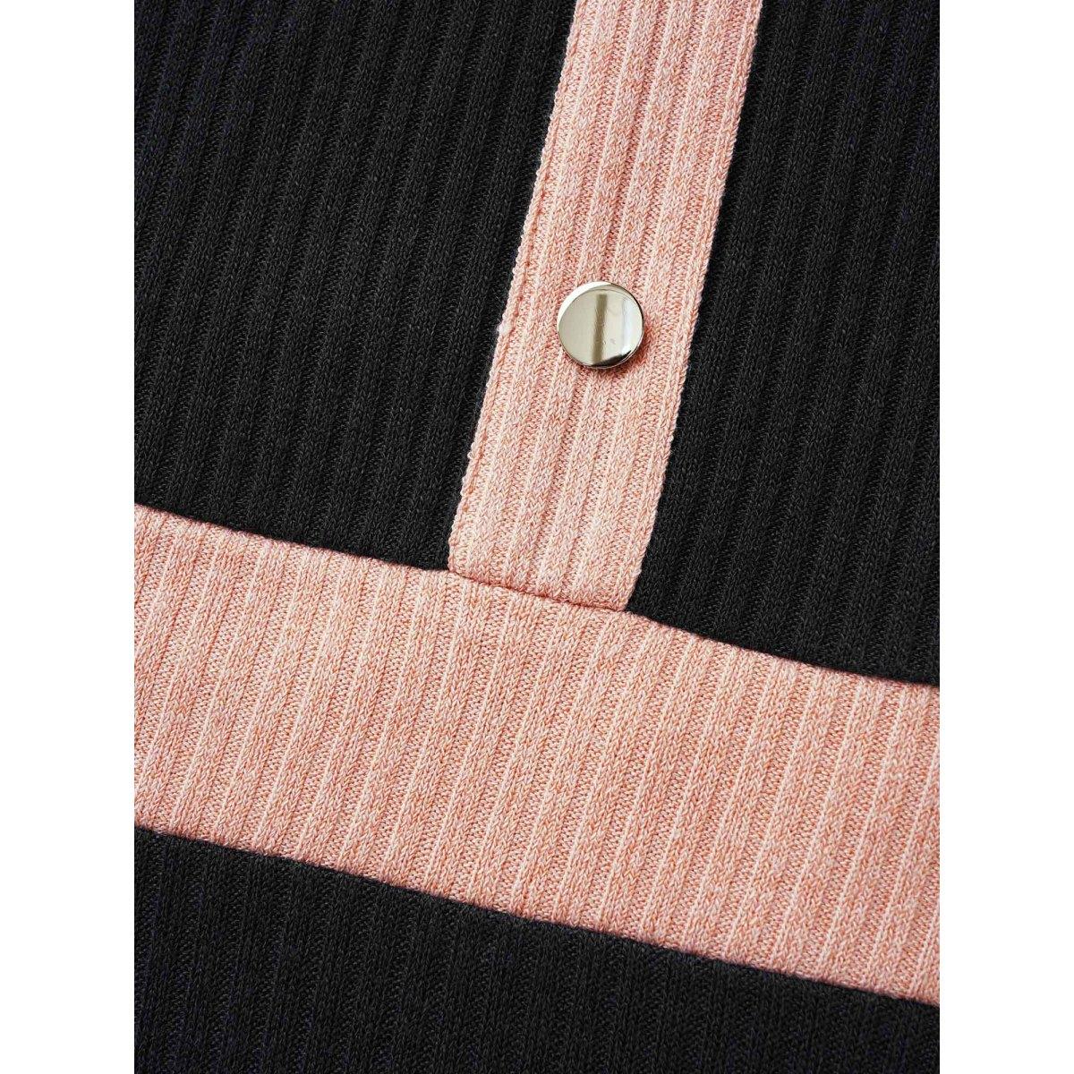 Plus Size Contrast Texture Metal Detail Midi Dress Black Women Elegant Texture Round Neck Elbow-length sleeve Curvy BloomChic 14-16/1X Product Image