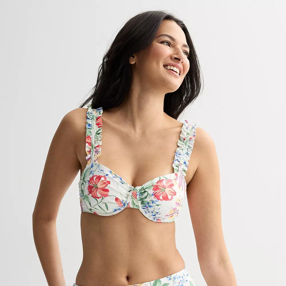 Women's Freshwater Underwire Ruffle Bra Swim Top,  Product Image
