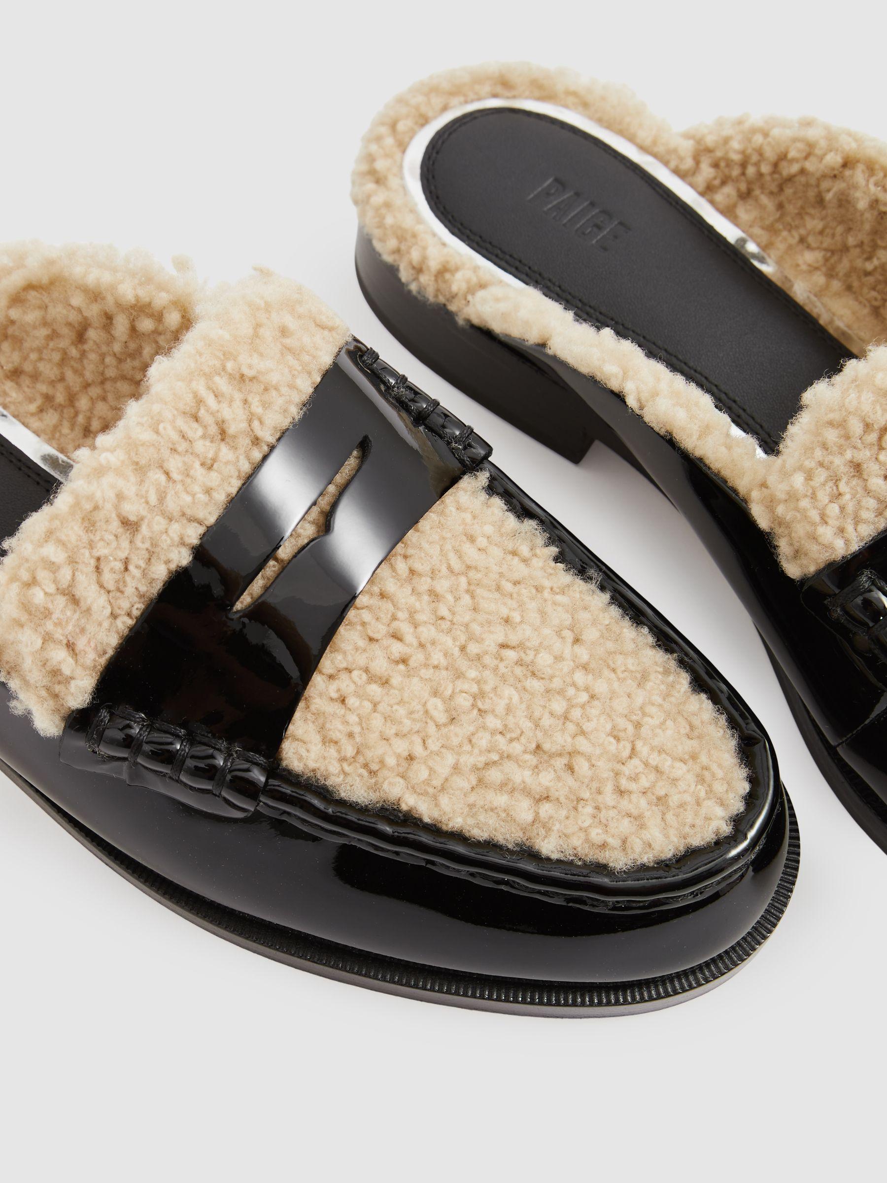 Paige Leather And Shearling Loafer Mules in Black Product Image