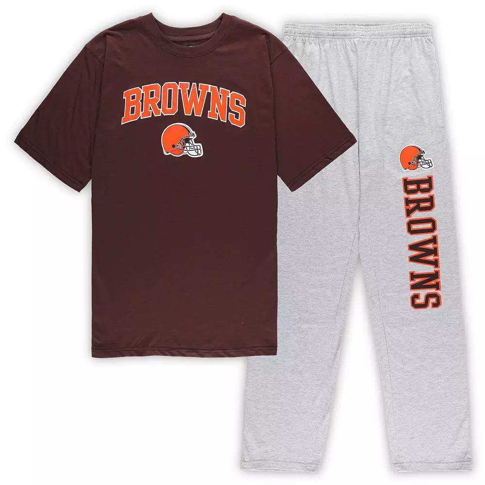Men's Concepts Sport Brown/Heather Gray Cleveland Browns Big & Tall T-Shirt & Pants Sleep Set, Size: 3XLT Product Image