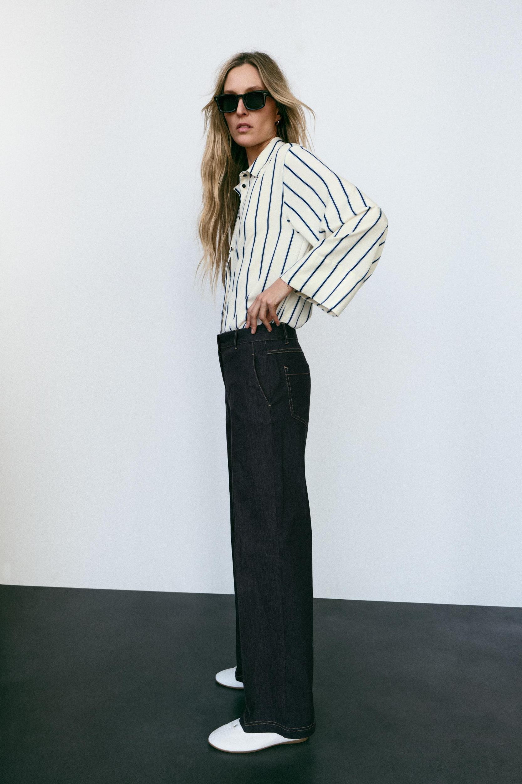 WIDE SLEEVE STRIPED BLOUSE Product Image