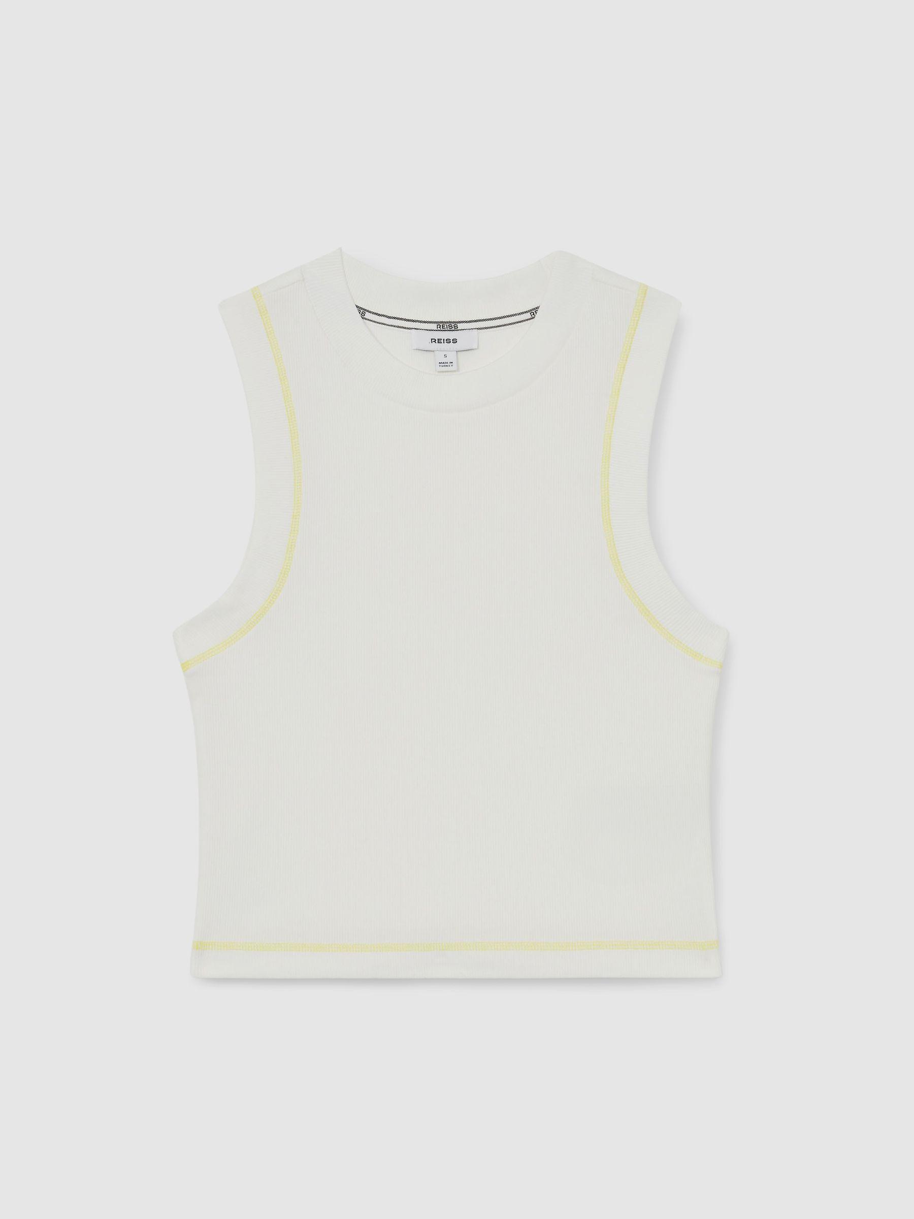 Stretch-Cotton Ribbed Vest in White Product Image