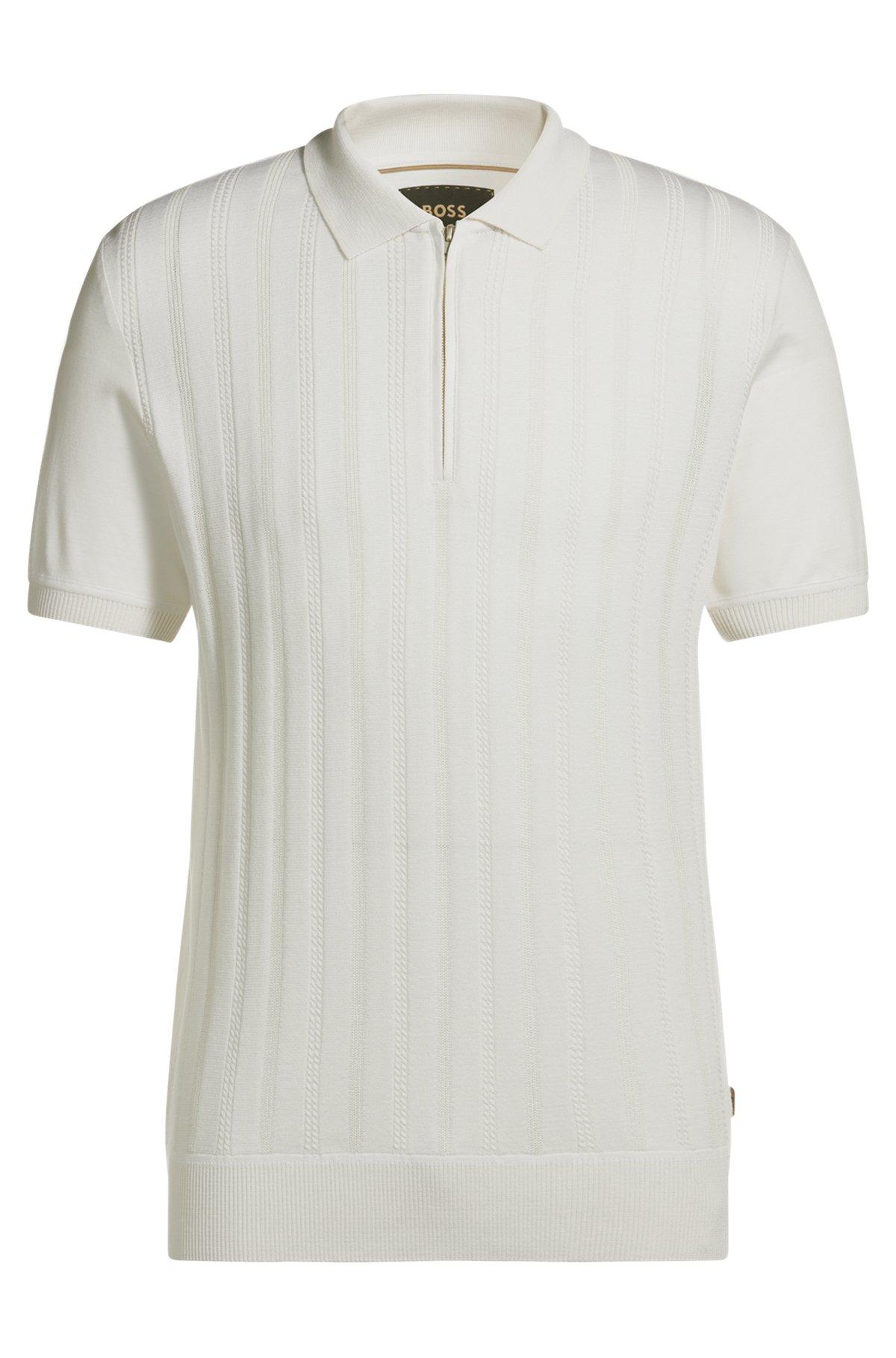 Cotton-silk knit polo with cabled front Product Image