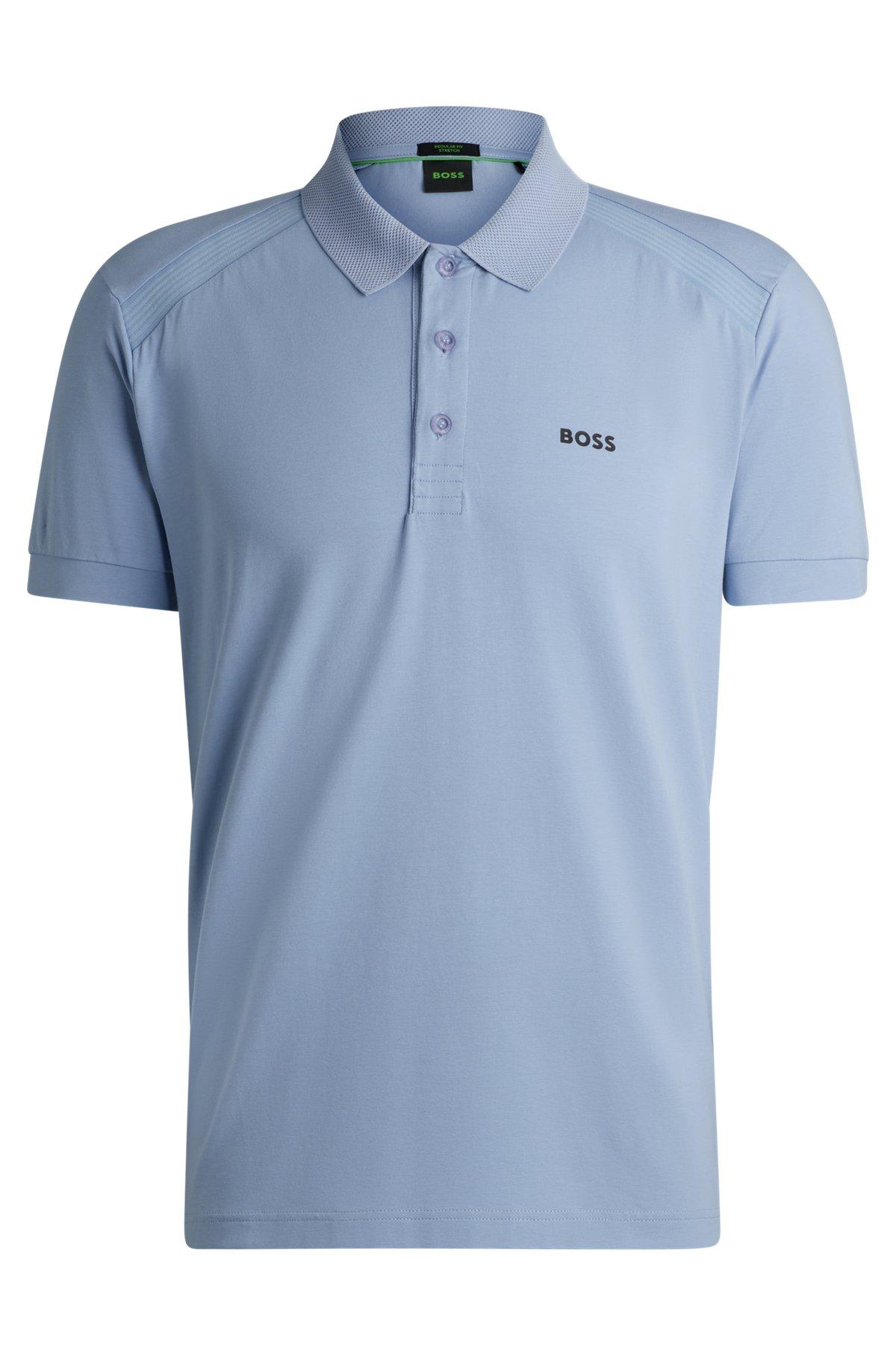 BOSS - Stretch-cotton polo shirt with striped tape inserts - Light Blue Product Image