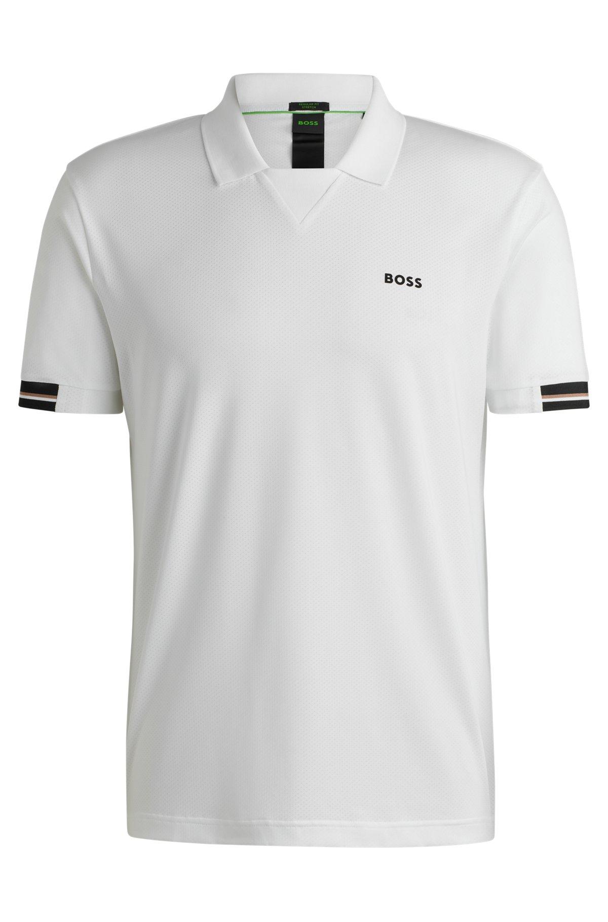 Stretch-mesh polo shirt with modern placket Product Image