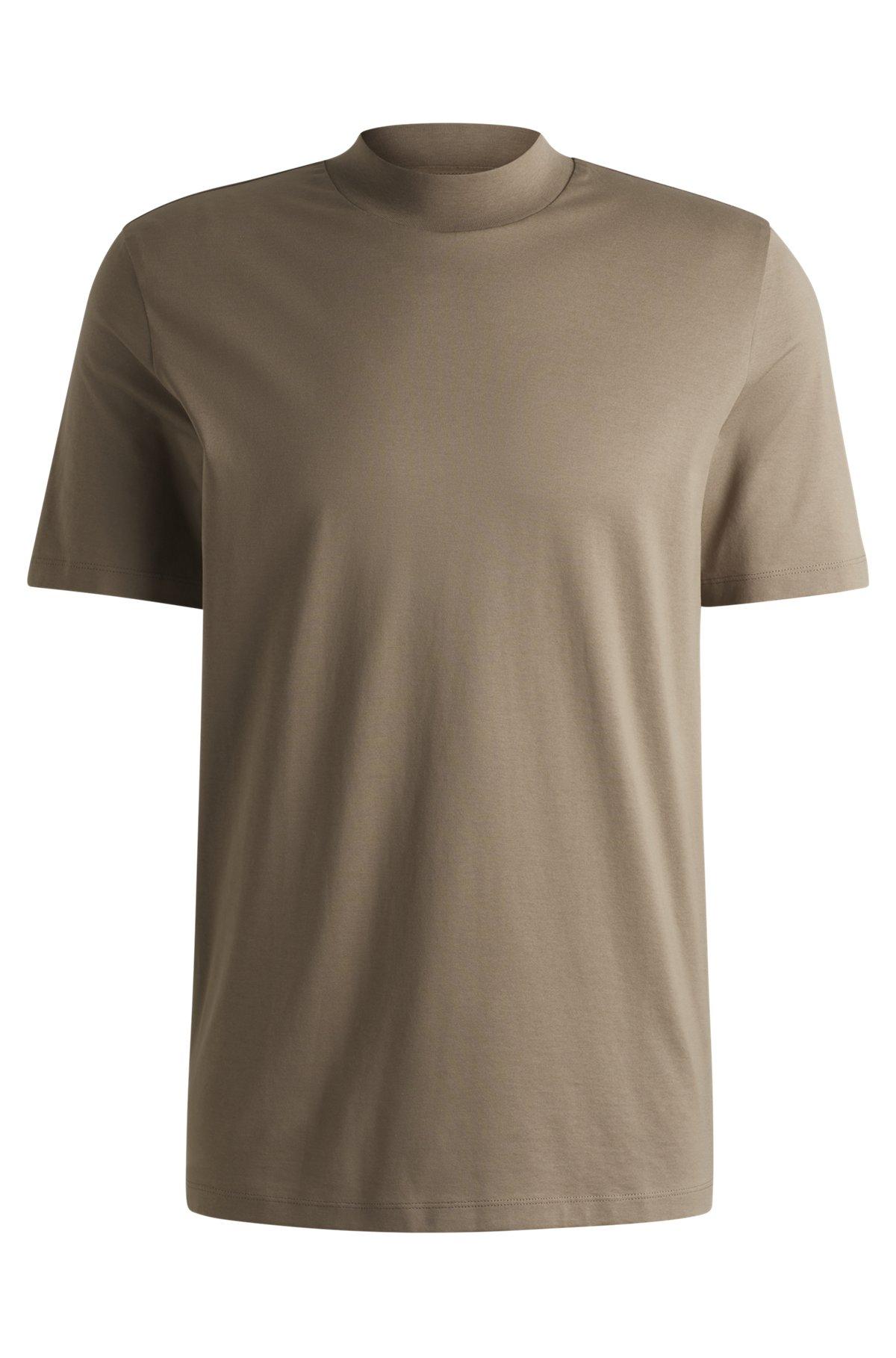 Slim-fit T-shirt in stretch cotton with stand collar Product Image
