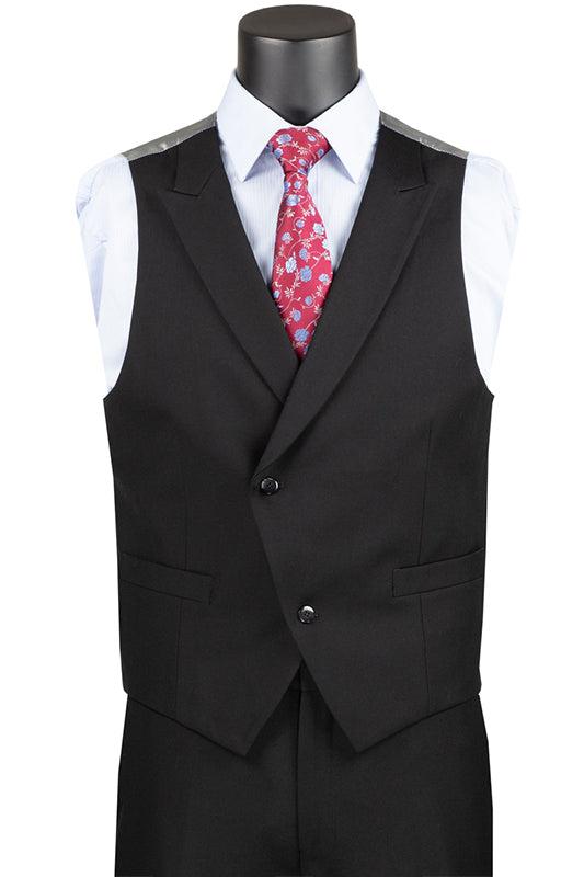 Black Modern Fit 3 Piece Suit with Vest and Adjustable Waistband Pants Product Image