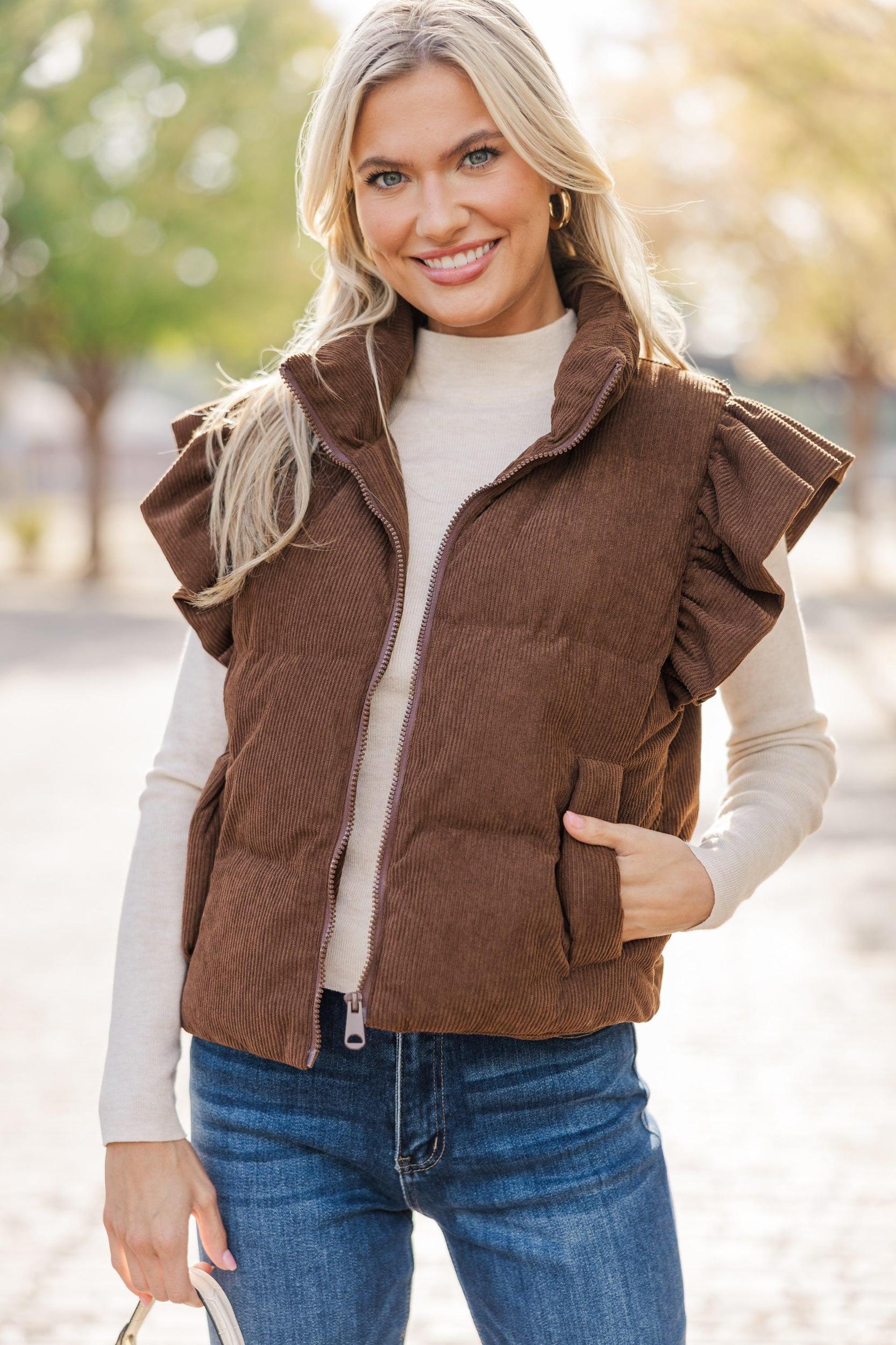 Build You Up Brown Corduroy Vest Female Product Image