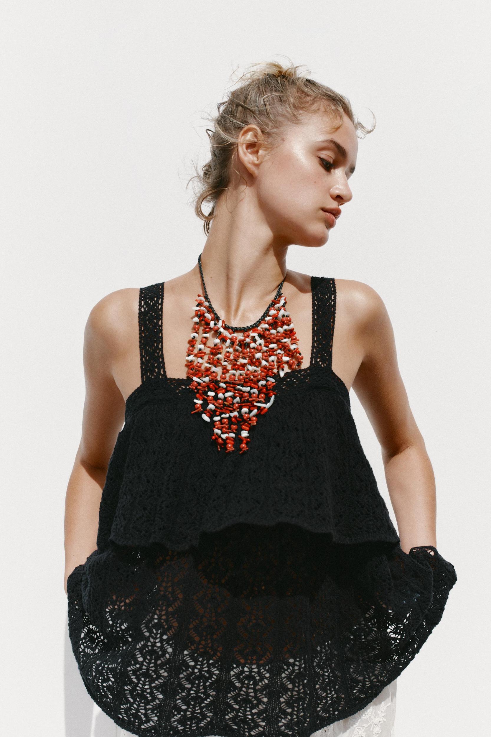 POINTELLE KNIT RUFFLE TOP Product Image