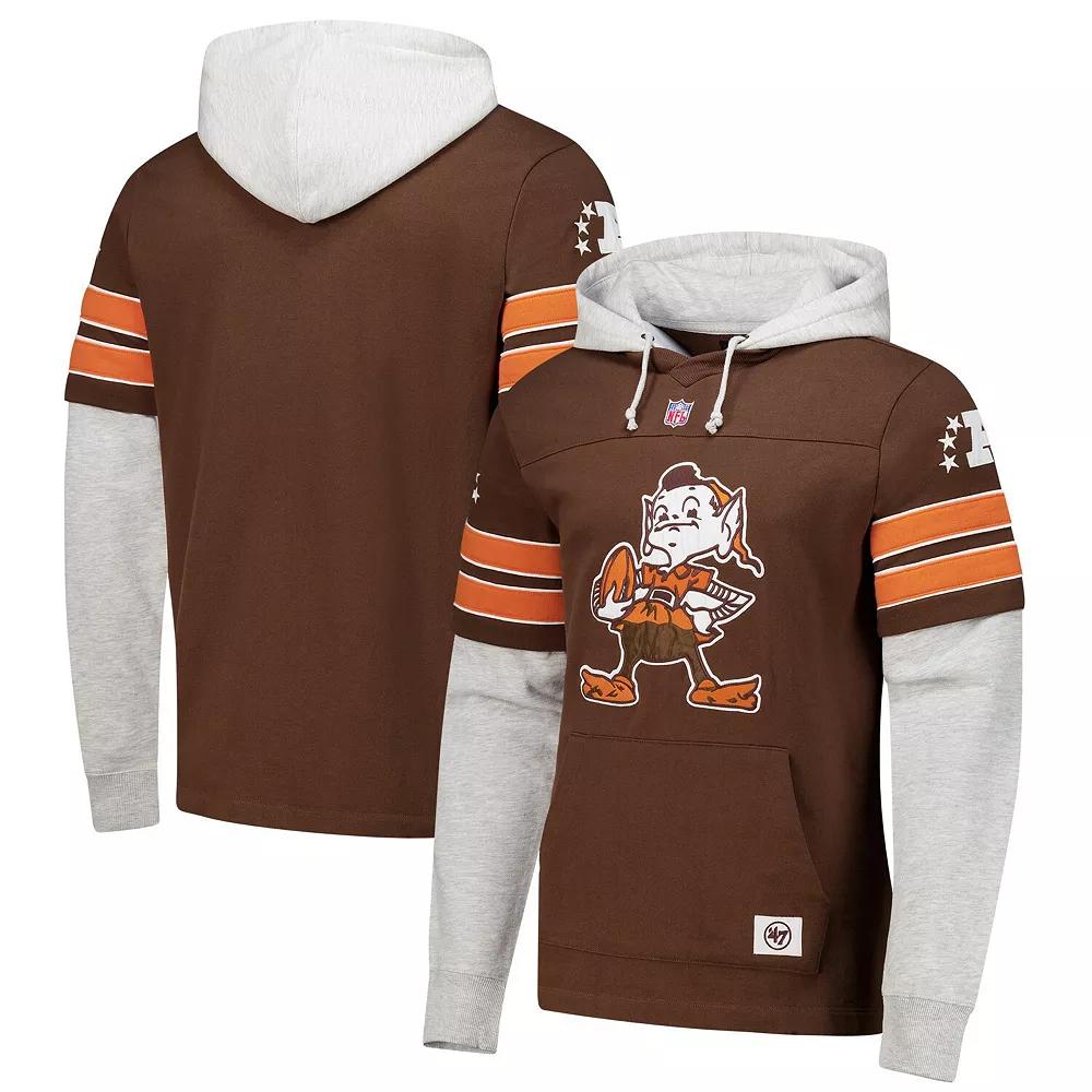 Men's '47 Brown Cleveland Browns  Double Header Blitz Throwback Cornerback Pullover Hoodie, Size: Medium Product Image