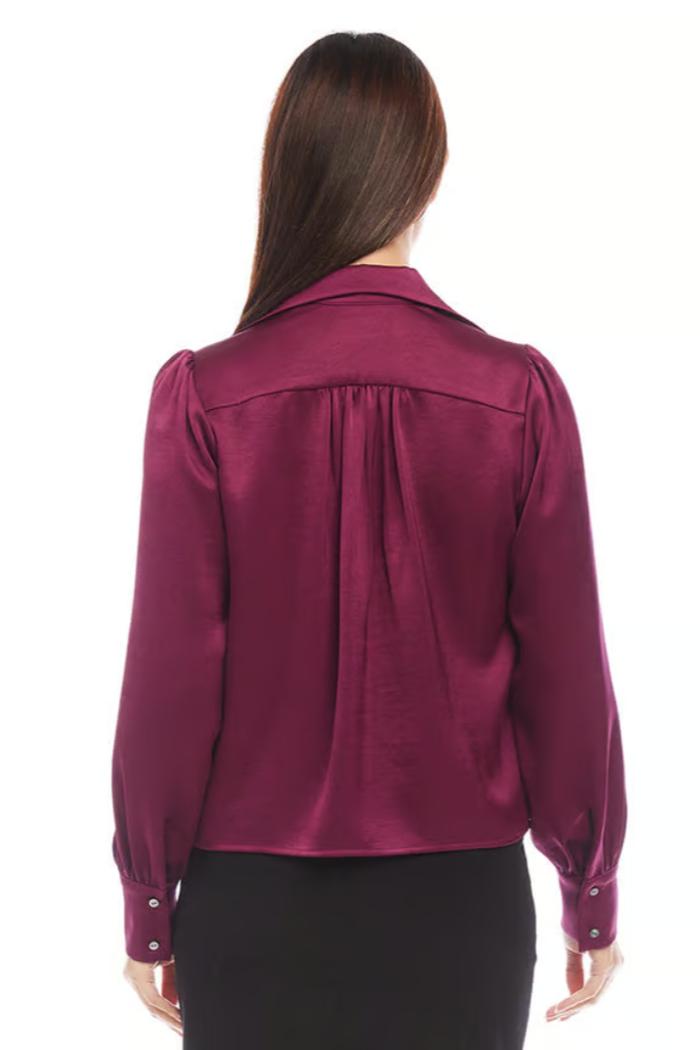 Shirred Satin Blouse - Wine Product Image