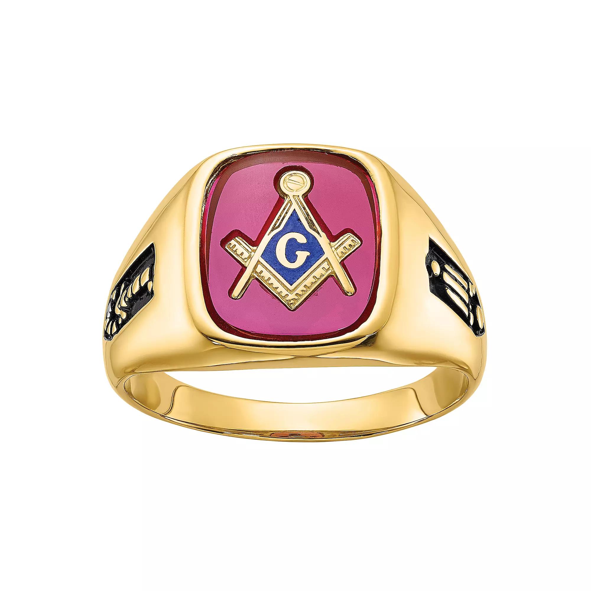 Masonic Collection 14k Gold Black Enamel & Lab-Created Ruby Masonic Ring, Men's, Size: 9.50 Product Image