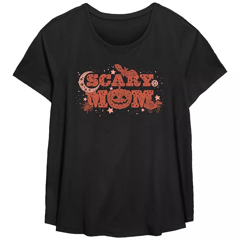 Women's Plus Size Scary Mom Scoop Hem Flowy Graphic Tee, Size: 1XL, Black Product Image