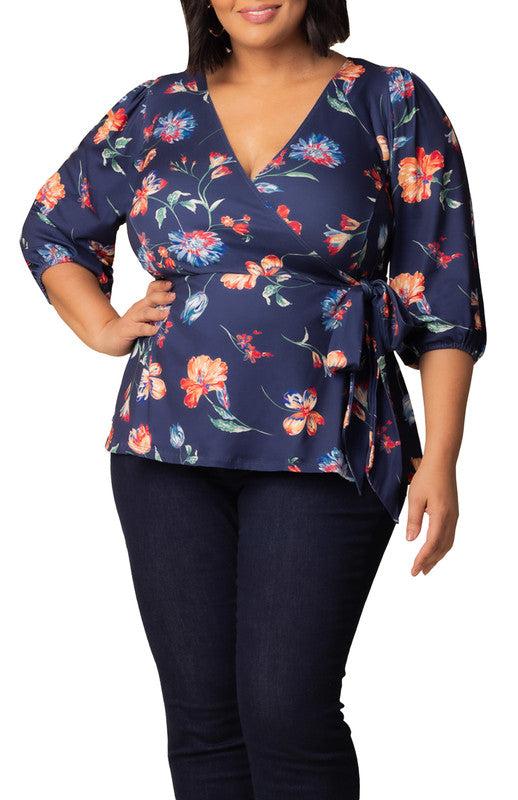 Nina 3/4 Sleeve Wrap Top - Plus Product Image