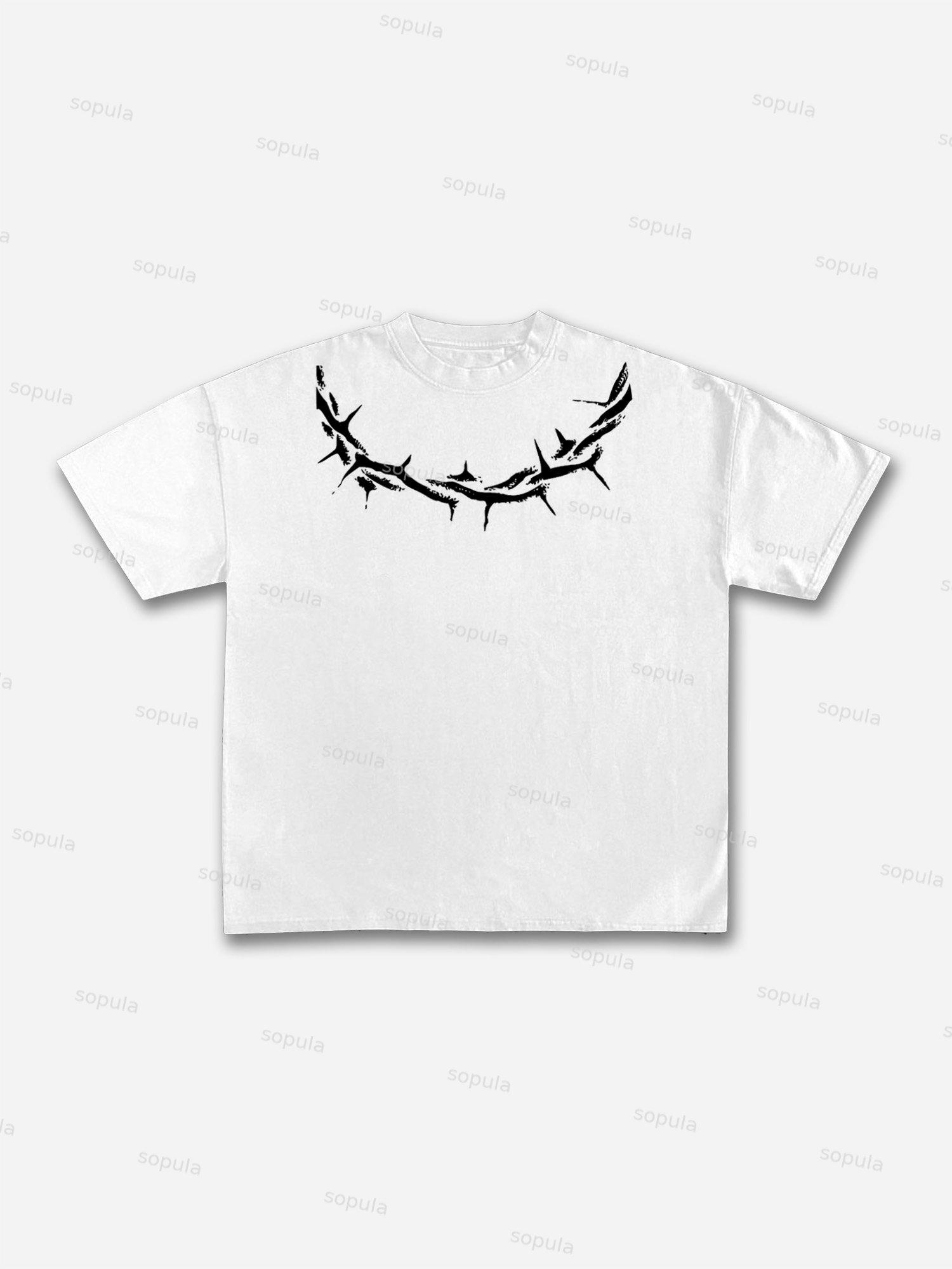 Thorn Neckline Jesus Alphabet Graphic Cotton T-shirt Product Image