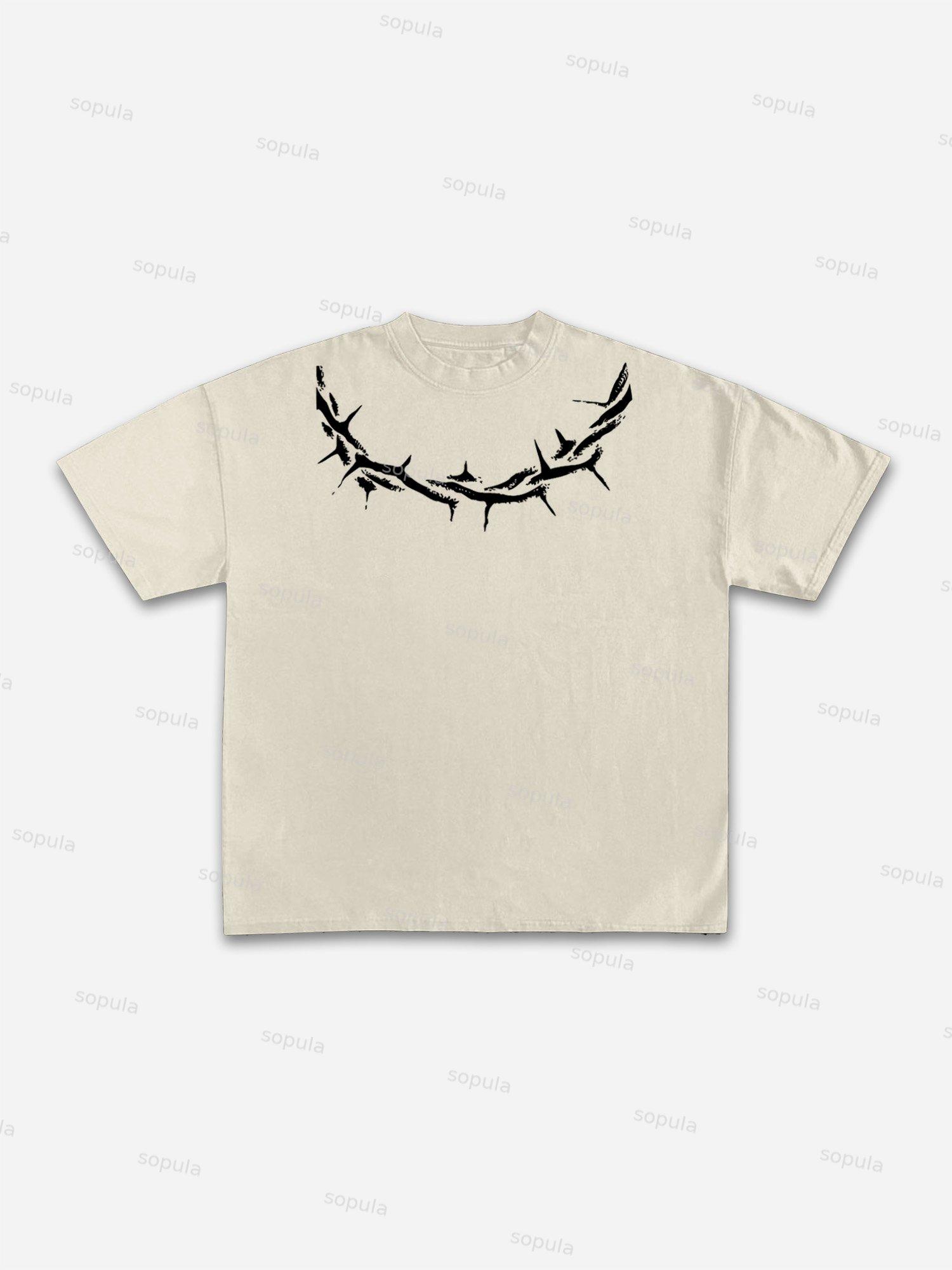 Thorn Neckline Jesus Alphabet Graphic Cotton T-shirt Product Image