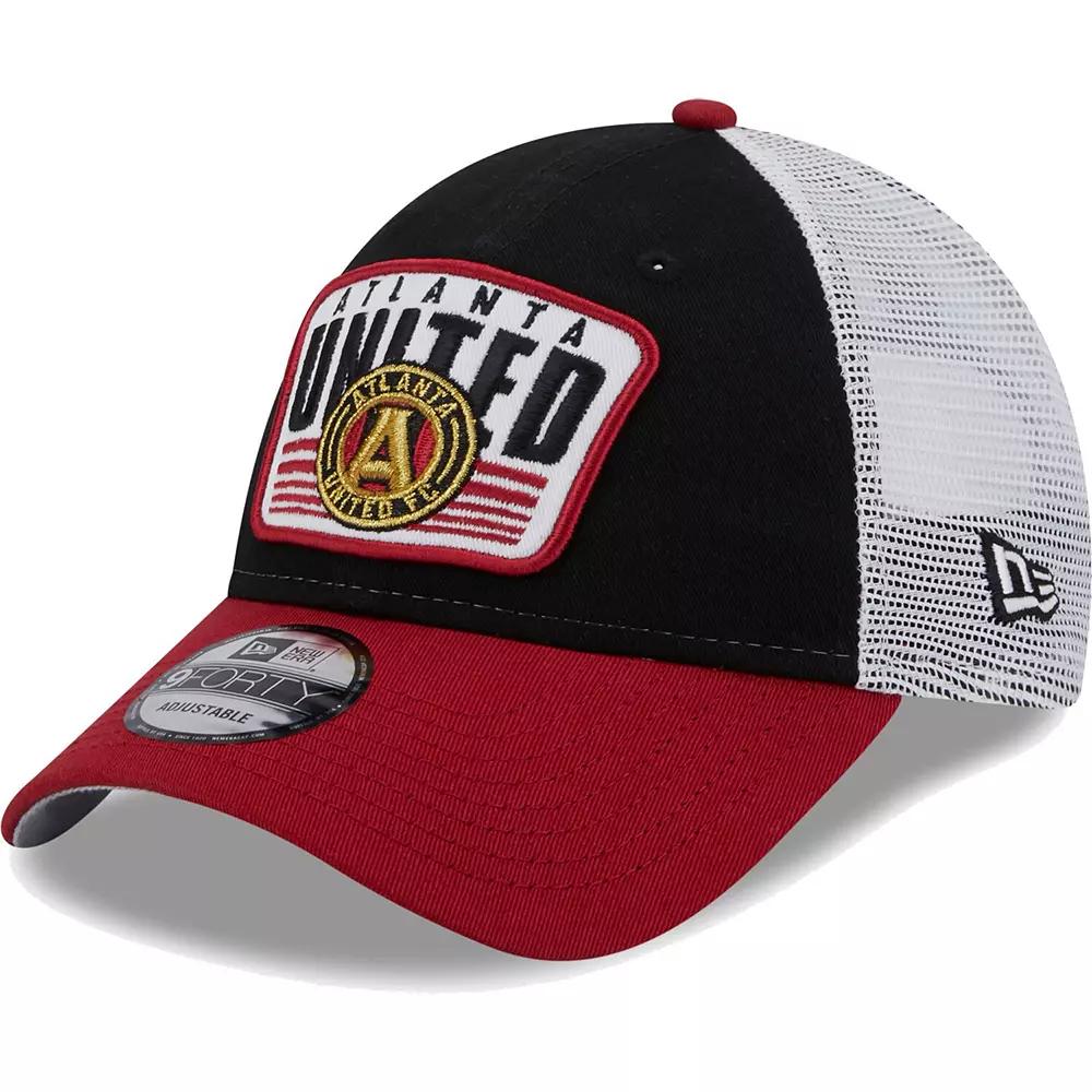 Men's New Era Black/Red Atlanta United FC Patch 9FORTY Trucker Snapback Hat, Atu Black Product Image