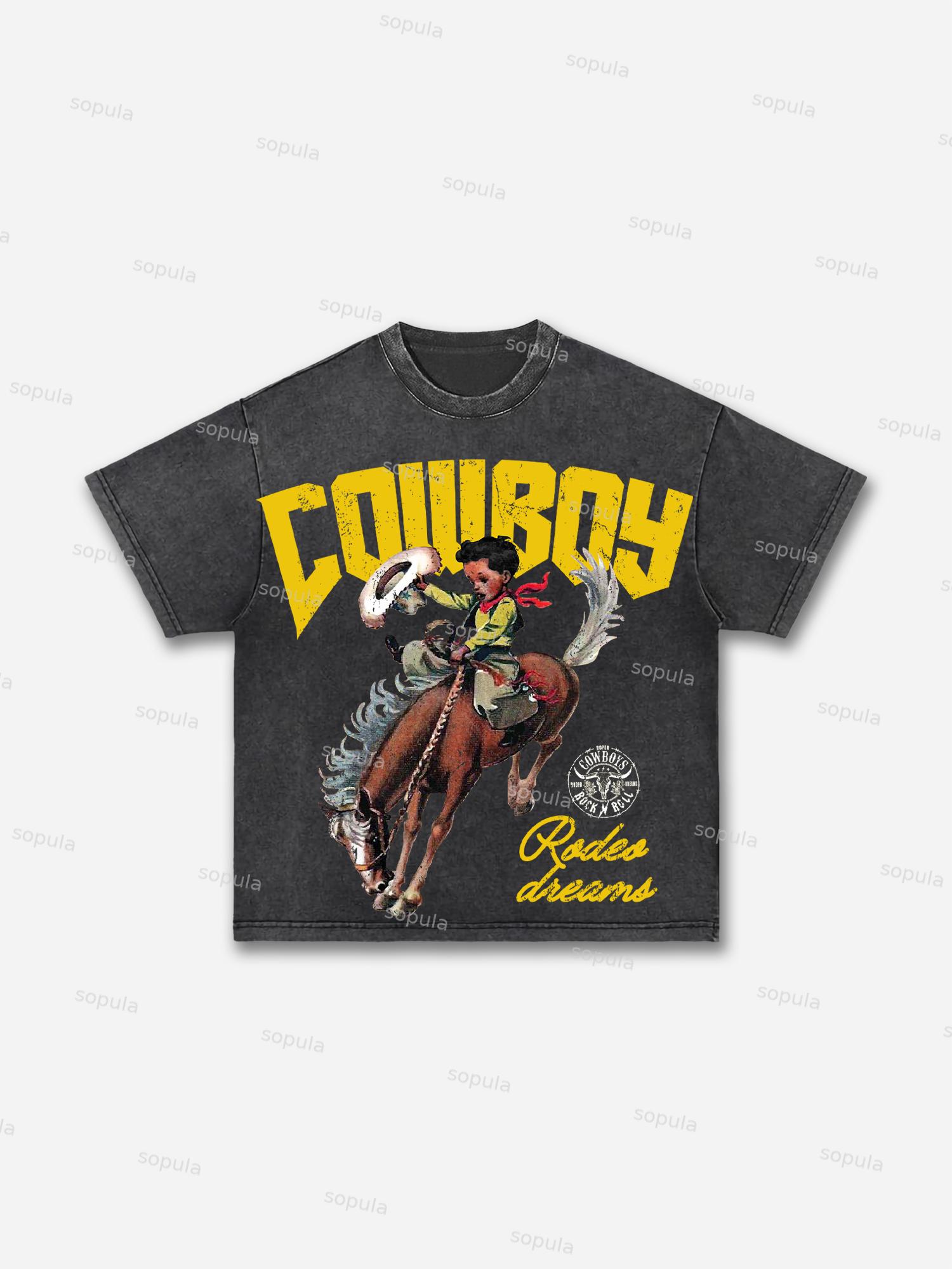 Cowboy Rodeo Dreams Print Acid Wash T-shirt Product Image