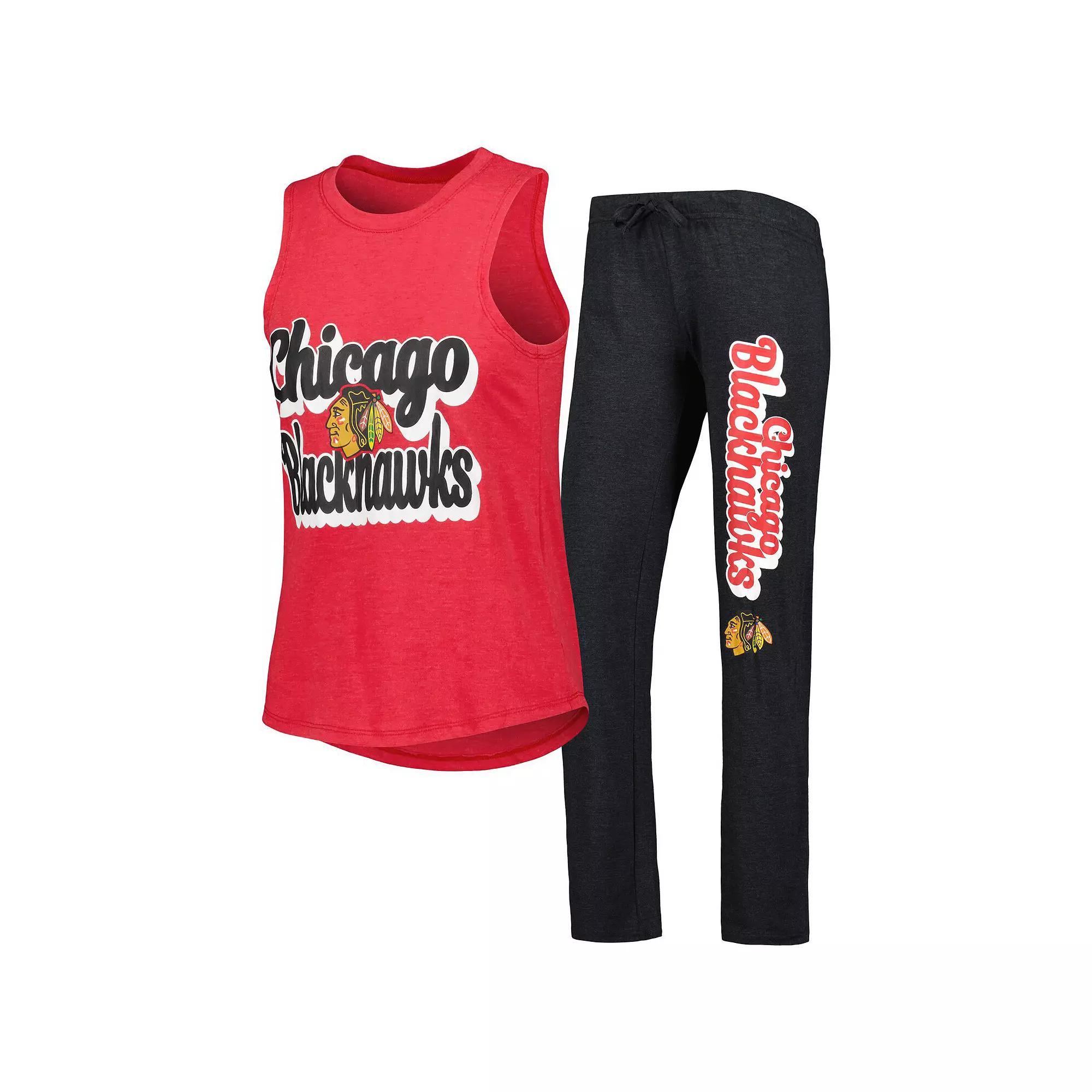 Women's Concepts Sport Heather Red/Heather Black Chicago Blackhawks Meter Muscle Tank Top & Pants Sleep Set,  Product Image