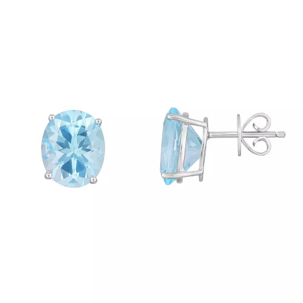 Sterling Silver Oval Blue Topaz Stud Earrings, Women's Product Image