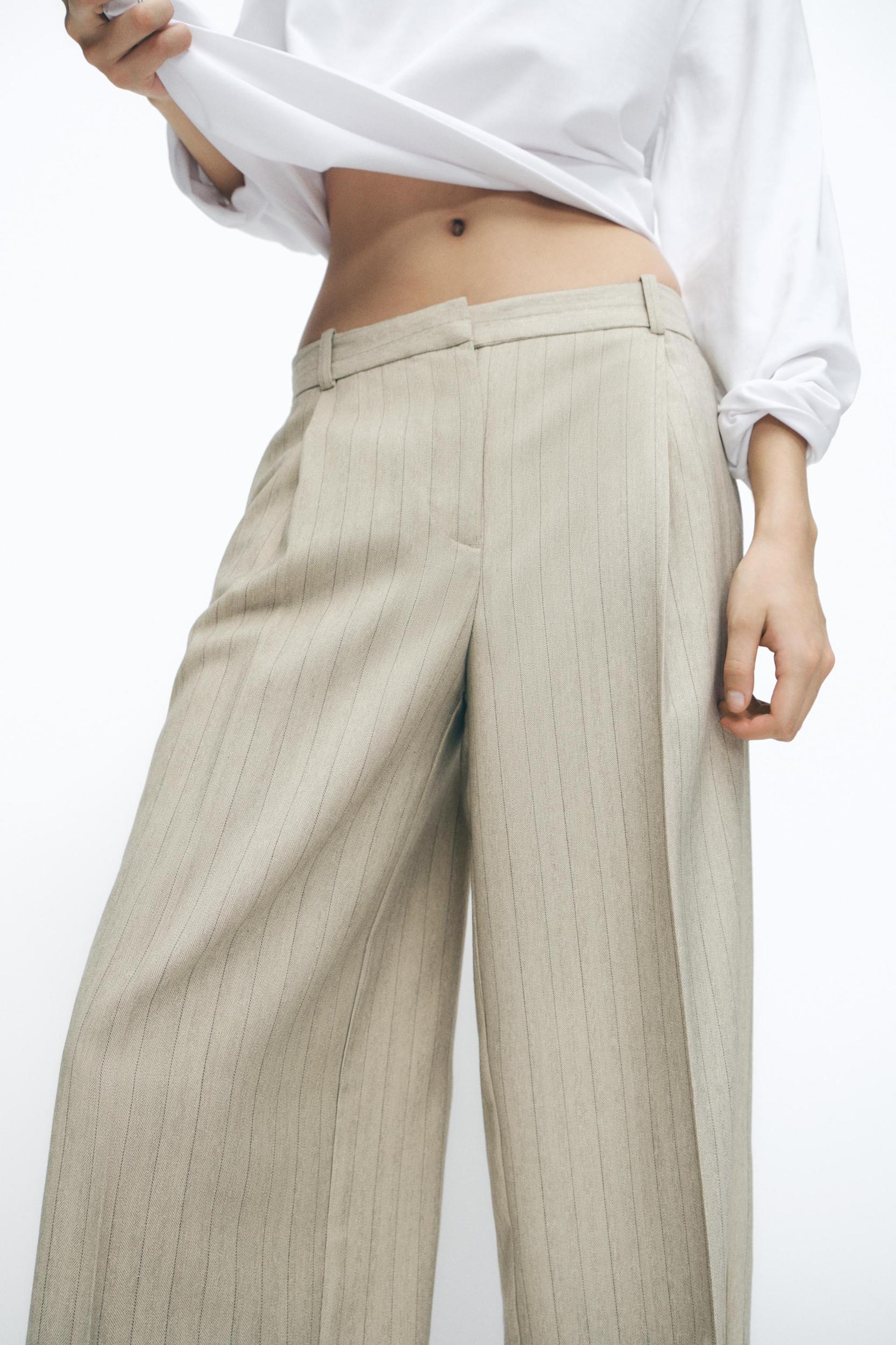 STRIPED HERRINGBONE PANTS Product Image