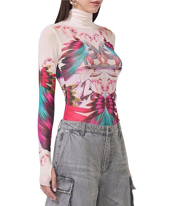 AFRM Zadie Feather Multi Print Mesh Mock Neck Long Sleeve Top Product Image