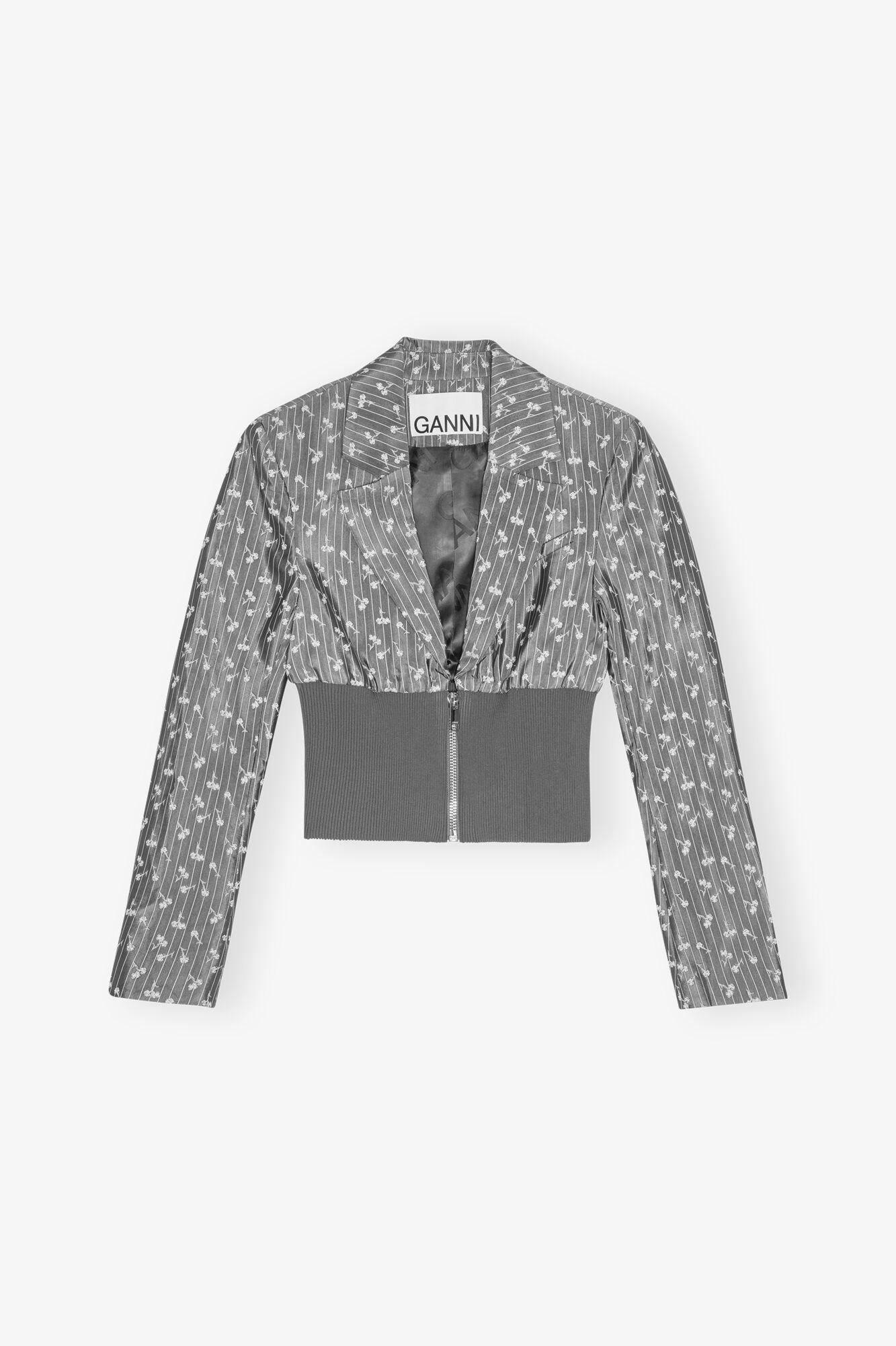 Grey Jacquard Cropped Blazer Product Image