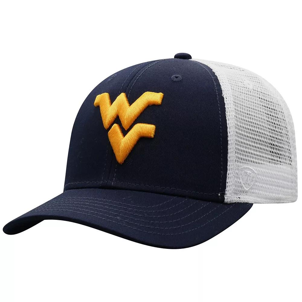Men's Top of the World Navy/White West Virginia Mountaineers Trucker Snapback Hat, Blue Product Image