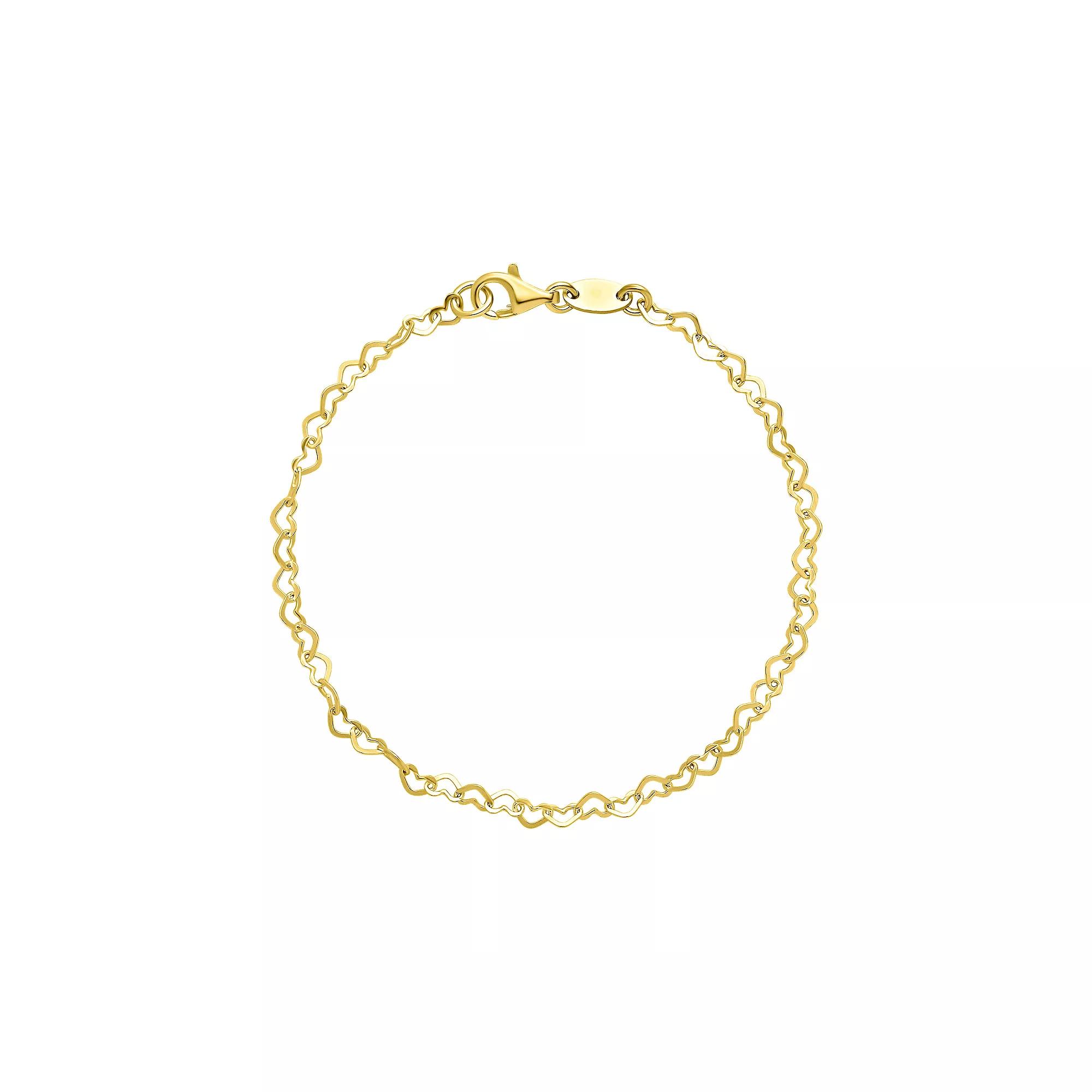 PRIMROSE Sterling Silver Open Heart Link 7.25 Inch Chain Bracelet, Women's, Size: 7", Yellow Gold Tone Product Image