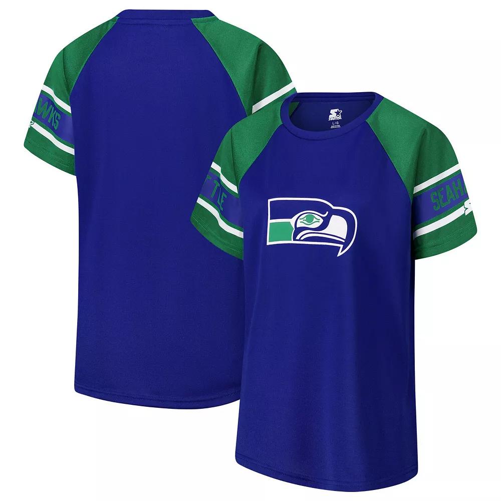 Women's Starter Royal Seattle Seahawks 1st Rounder Color Block Raglan Top, Size: XL, Blue Product Image