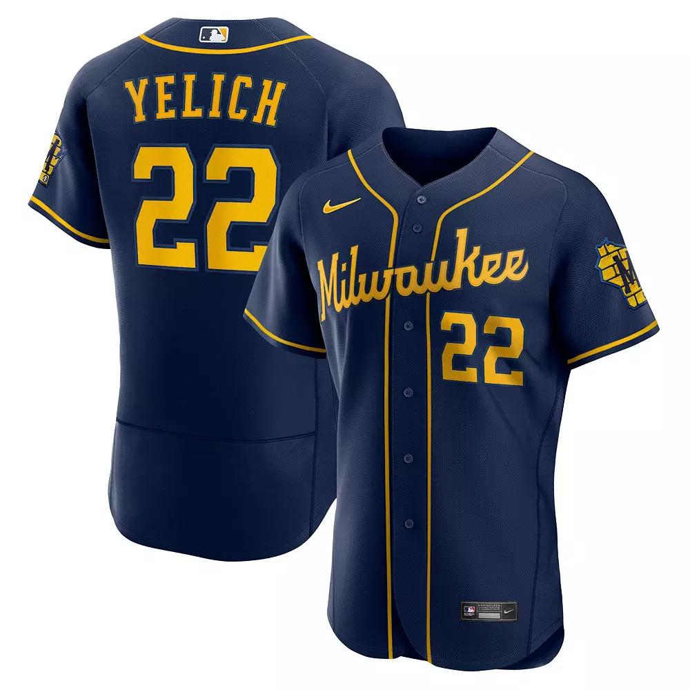 Men's Nike Christian Yelich Navy Milwaukee Brewers 50th Season Alternate Authentic Player Jersey, Size: 40, Blue Product Image