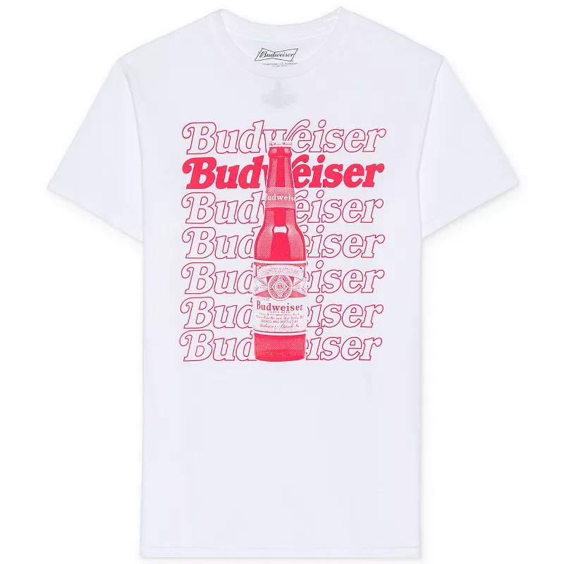 Men's Budweiser Bottle & Repeated Logo Graphic Tee, Size: Medium, White Product Image