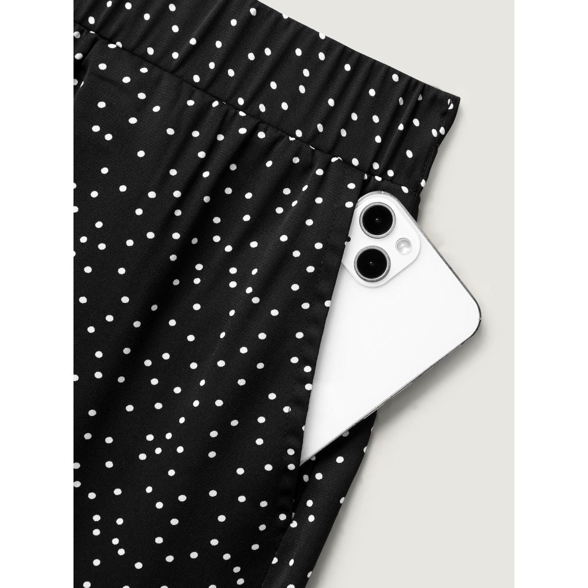 Plus Size Little Dots Asymmetrical Hem Slit Pants Women Black Elegant Wide Leg Mid Rise Everyday-Elegant Pants BloomChic 22-24/3X Product Image