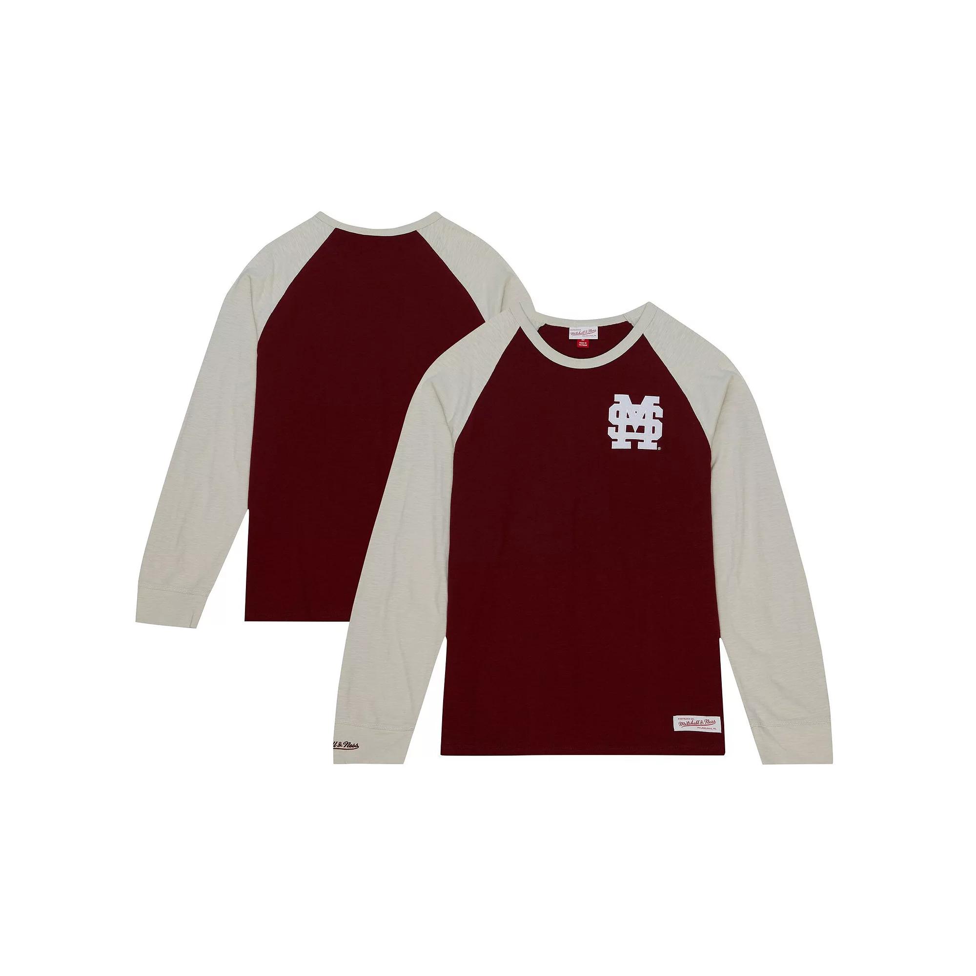 Men's Mitchell & Ness Maroon Mississippi State Bulldogs Legendary Slub Raglan Long Sleeve T-Shirt, Size: Small, Mst Red Product Image
